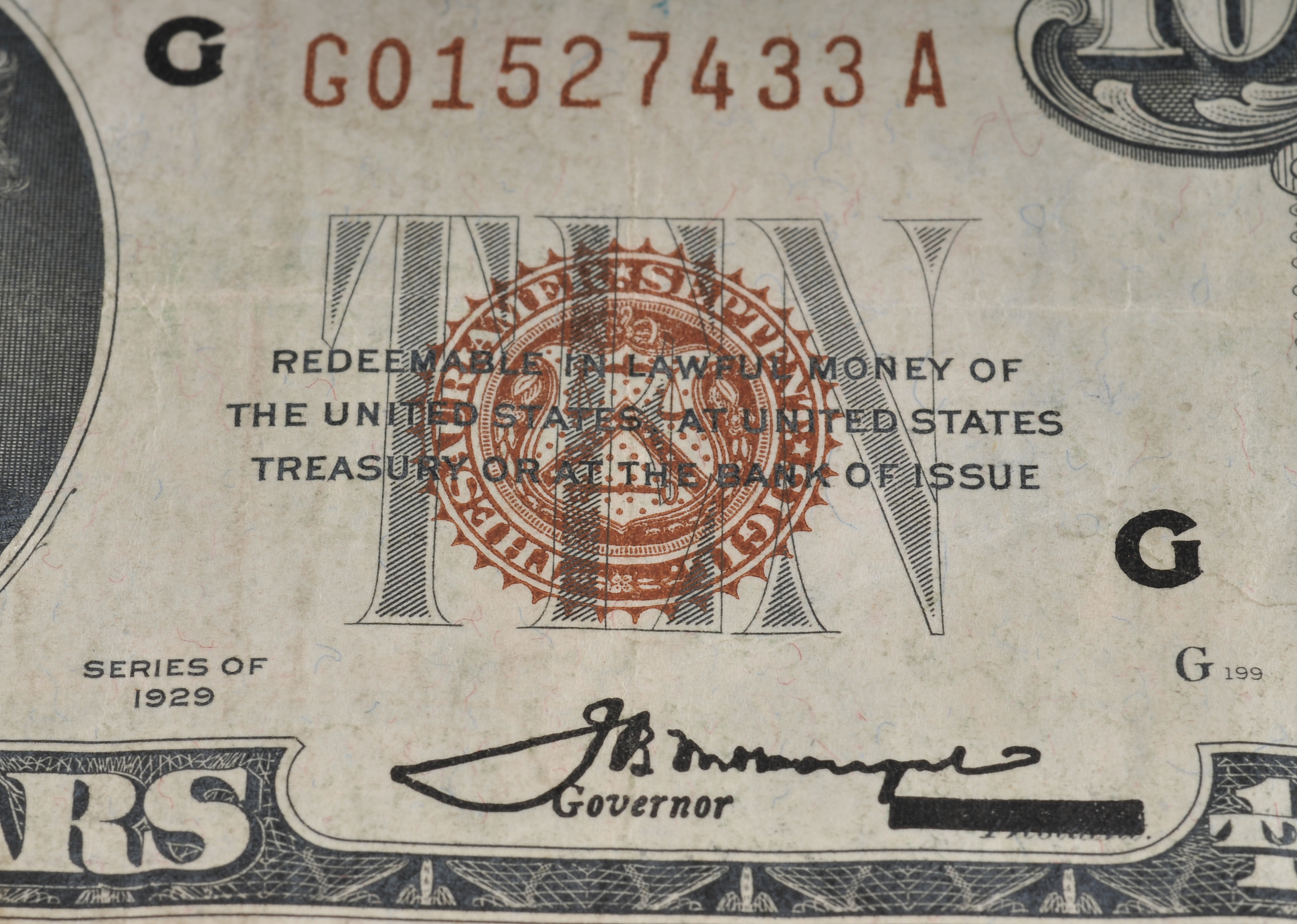 1929 Ten dollar National Currency note with red seal