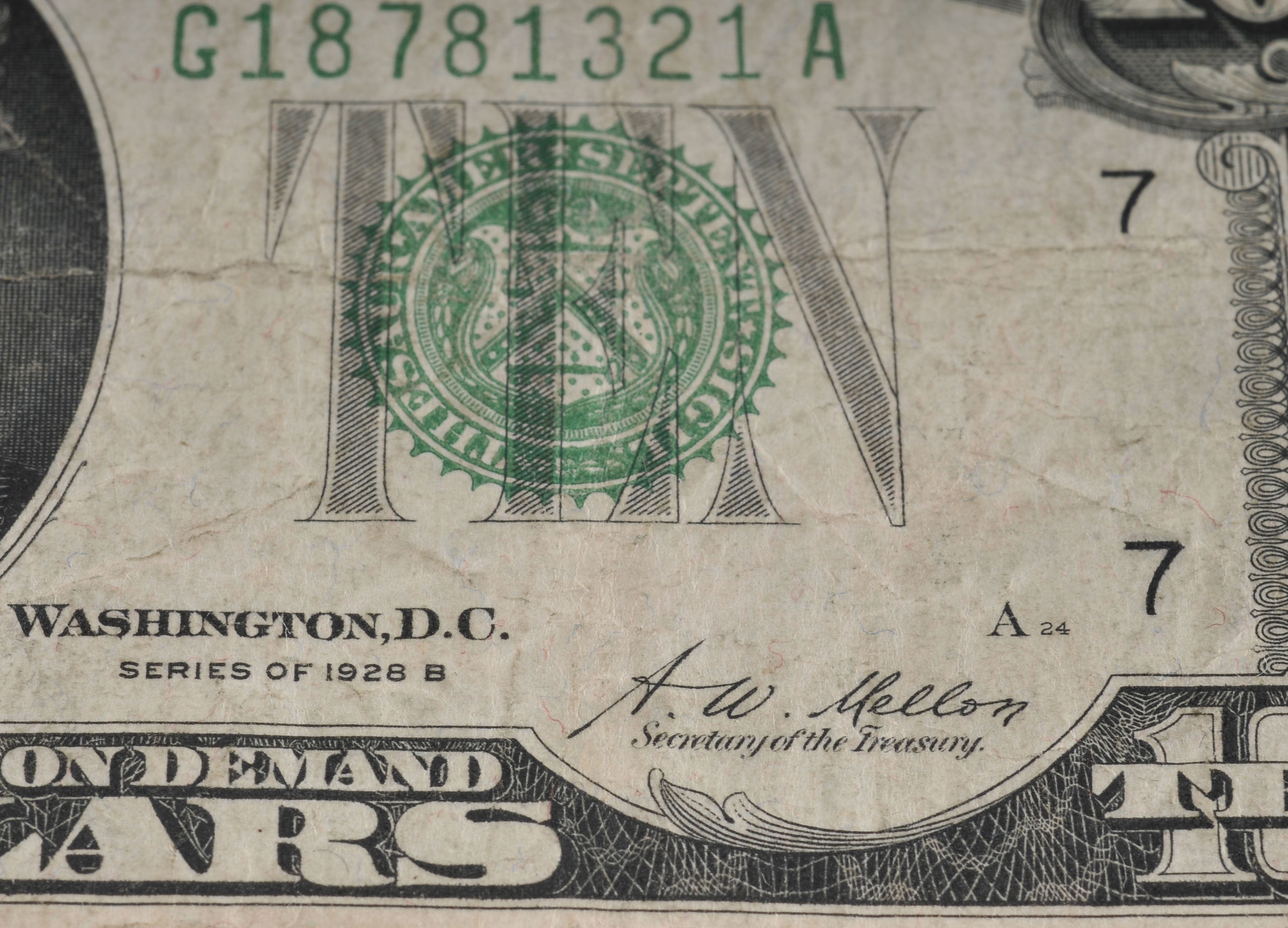 1928 B Ten Dollar Federal Reserve Note with Green seal