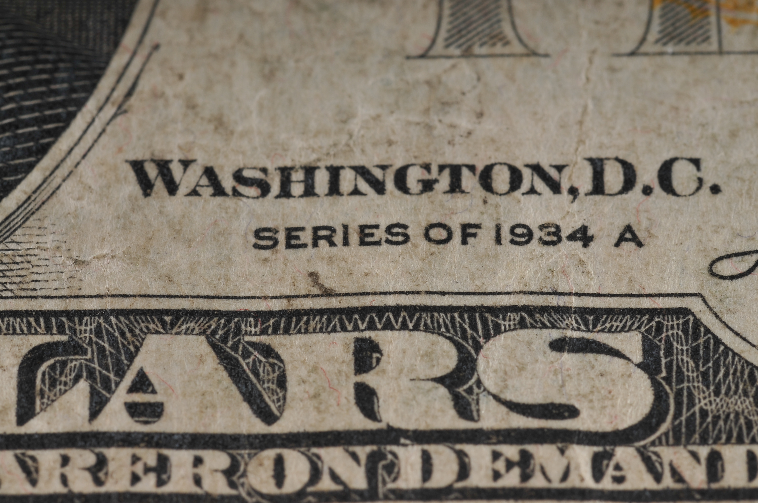 1934 A Ten Dollar silver certificate with yellow seal