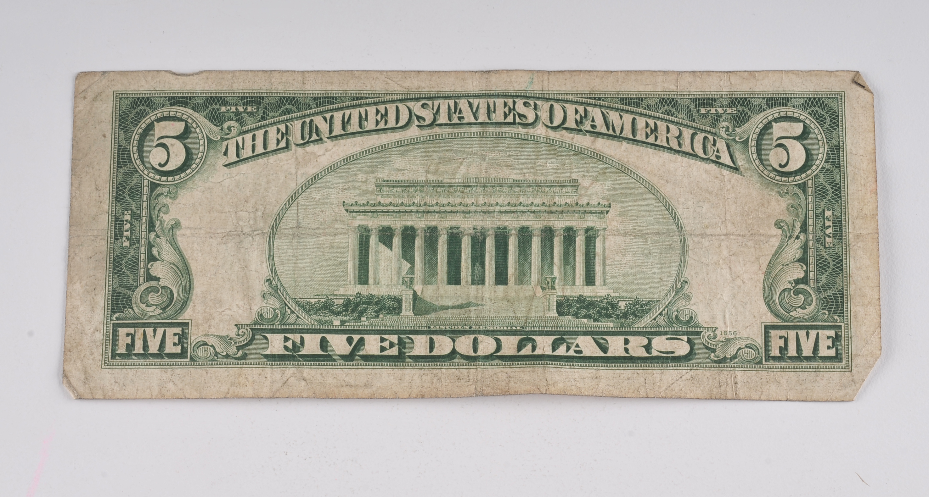 1934 B Five Dollar silver certificate with blue seal