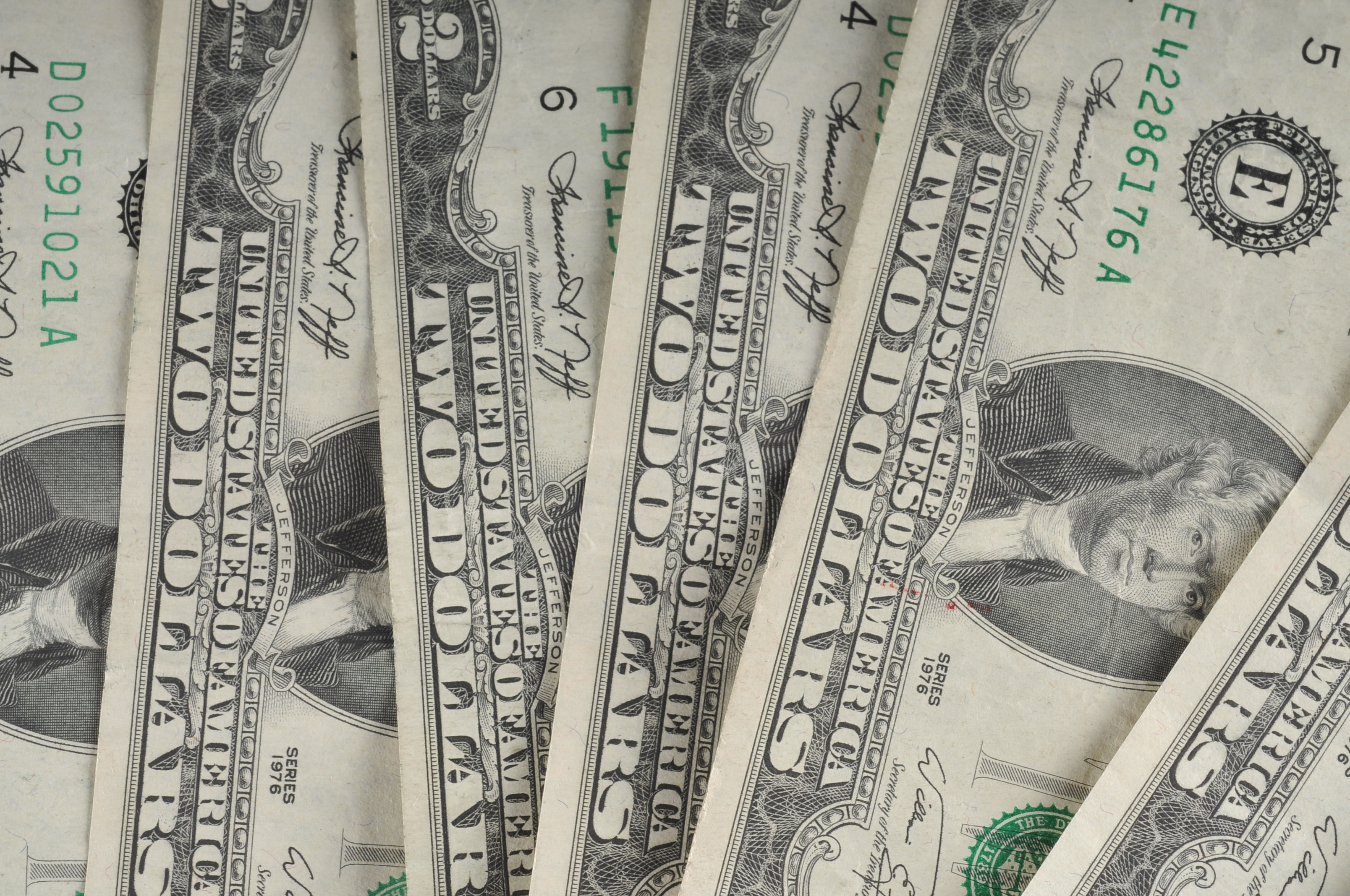 Group of (10) green seal 1976 Bicentennial Two dollar bills