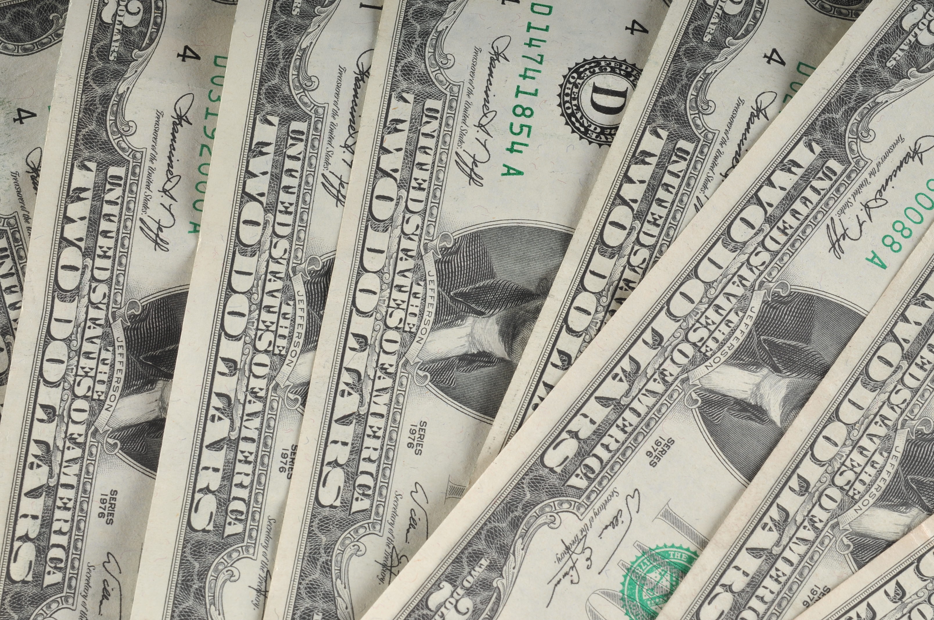 Group of (10) green seal 1976 Bicentennial Two dollar bills