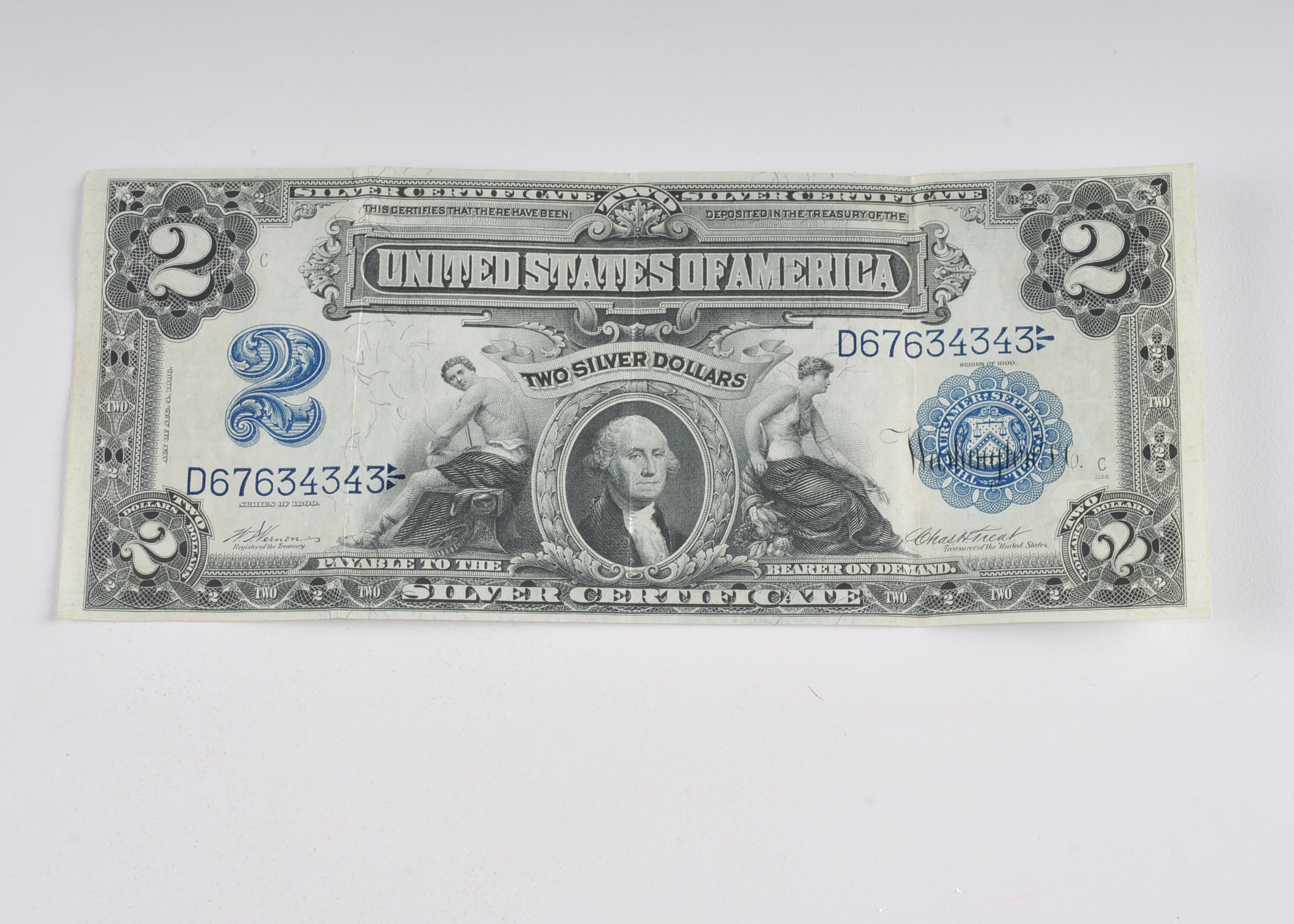 1899 Blue Seal Two Dollar silver certificate