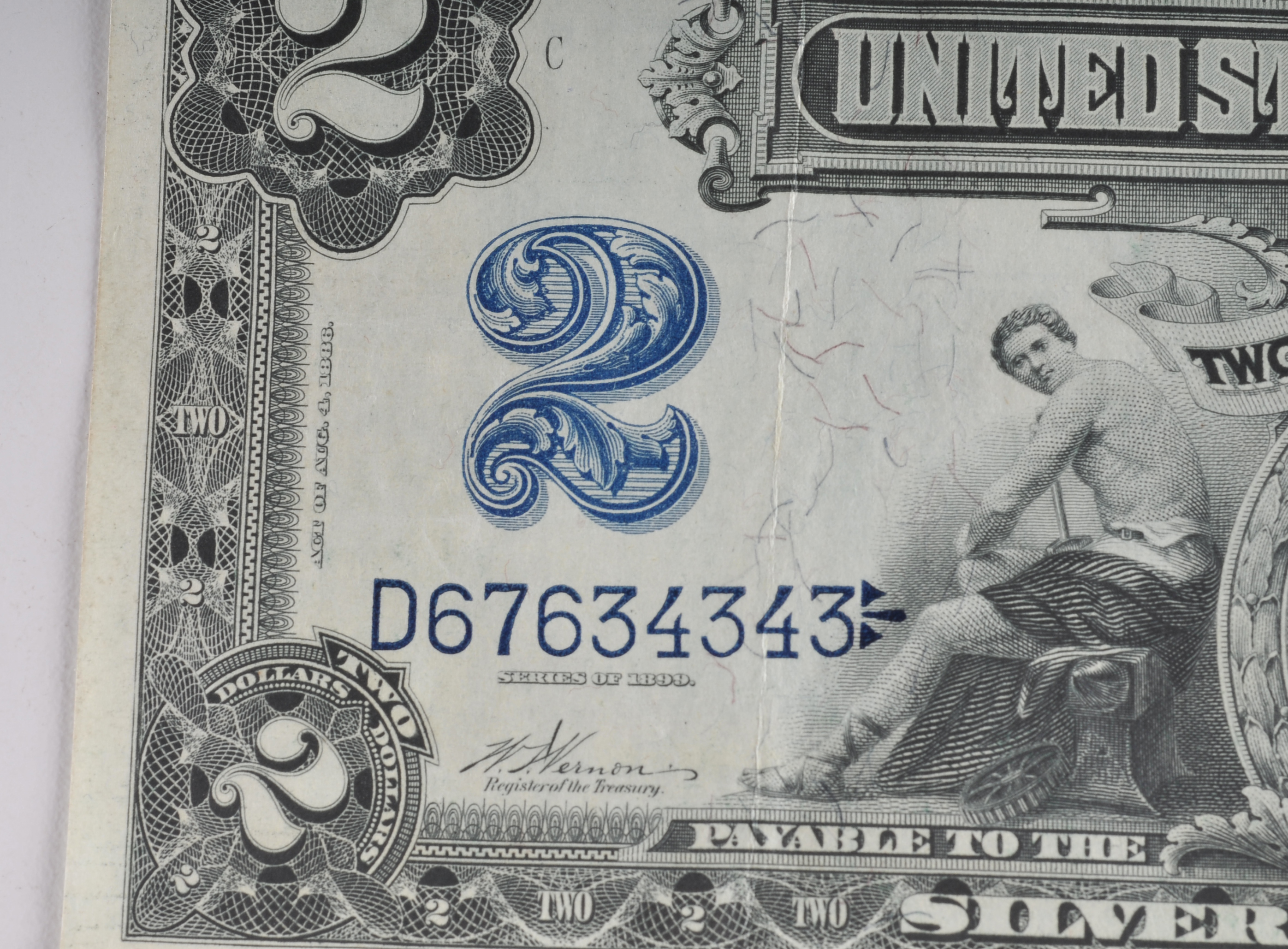 1899 Blue Seal Two Dollar silver certificate