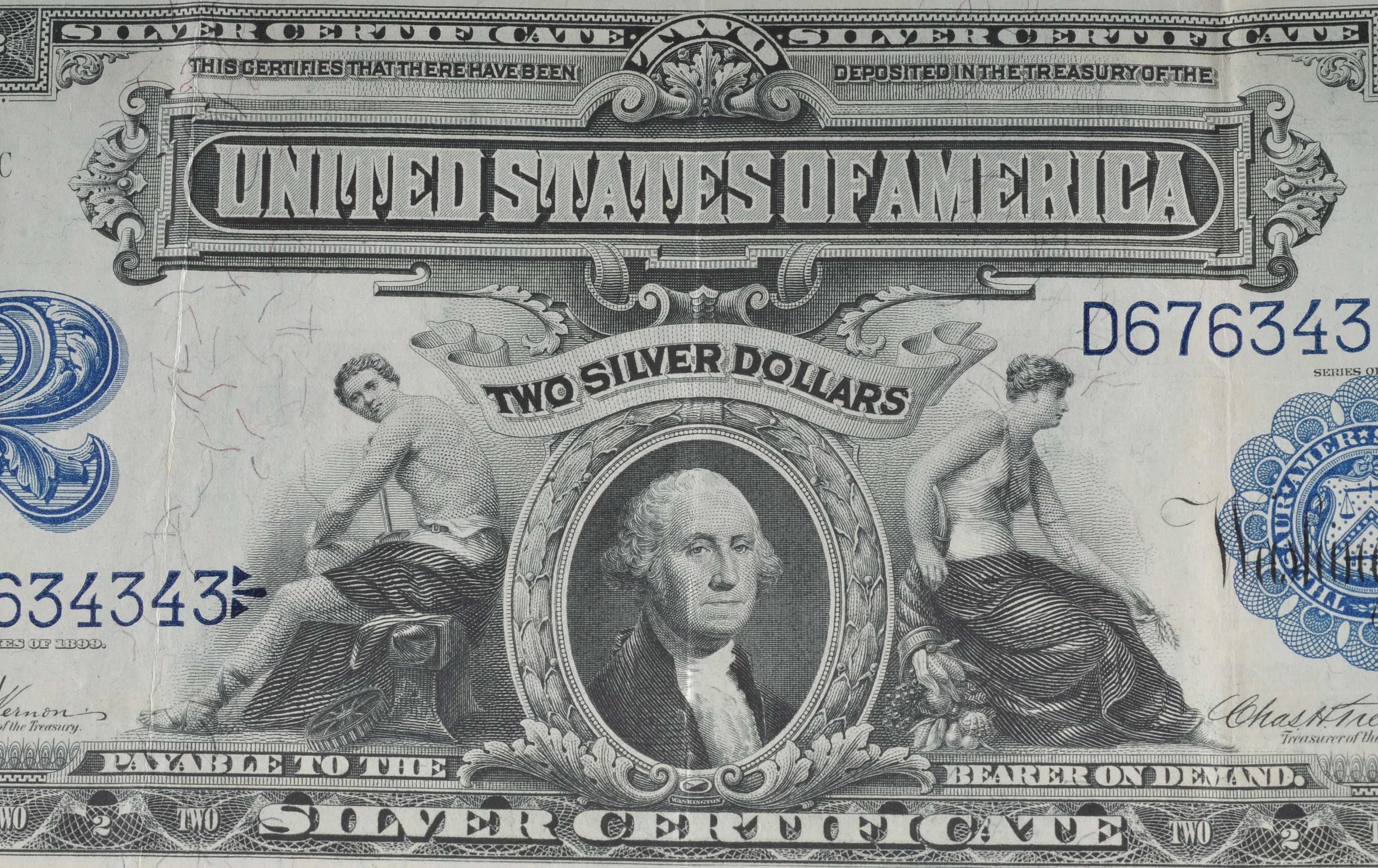 1899 Blue Seal Two Dollar silver certificate