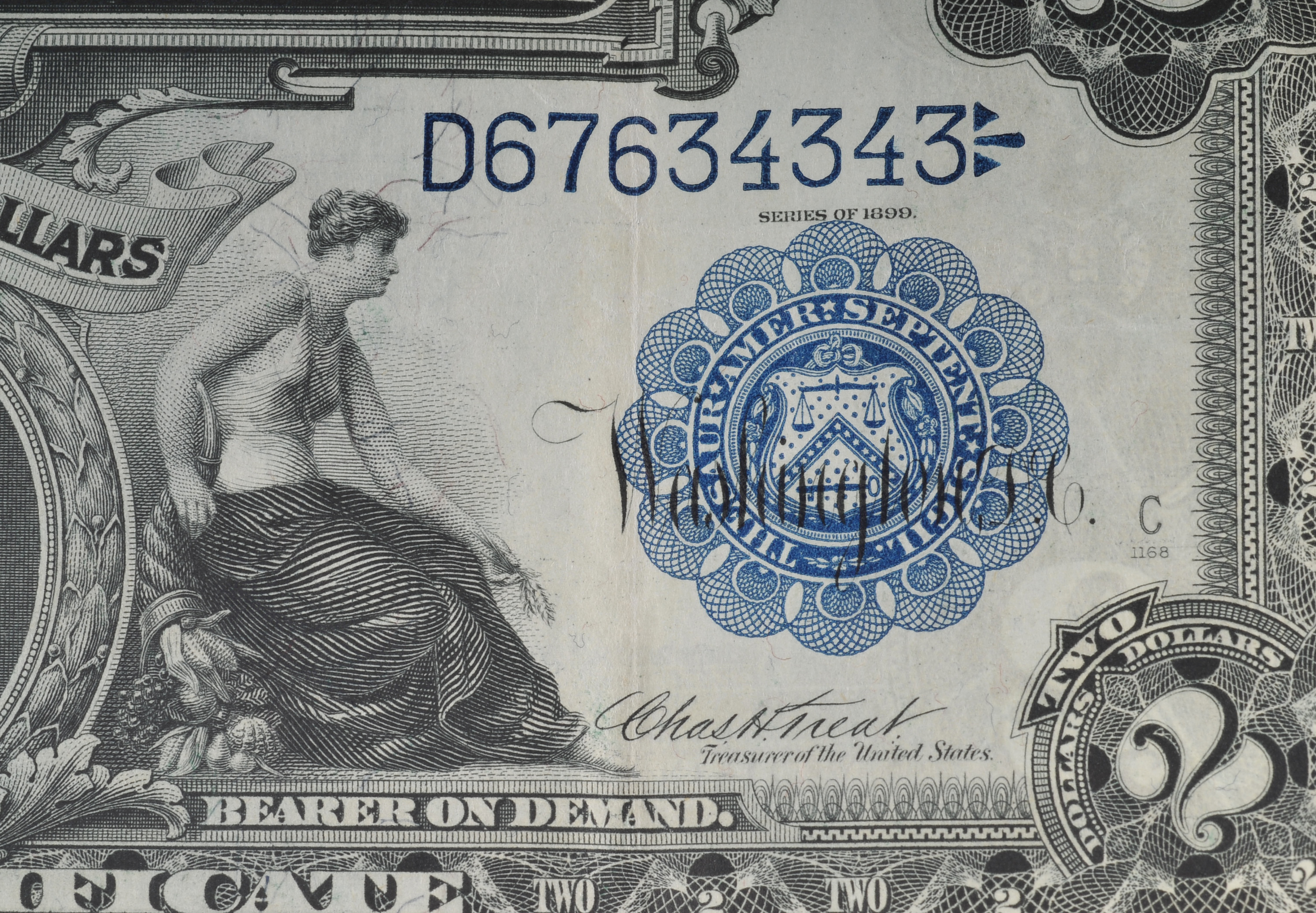 1899 Blue Seal Two Dollar silver certificate