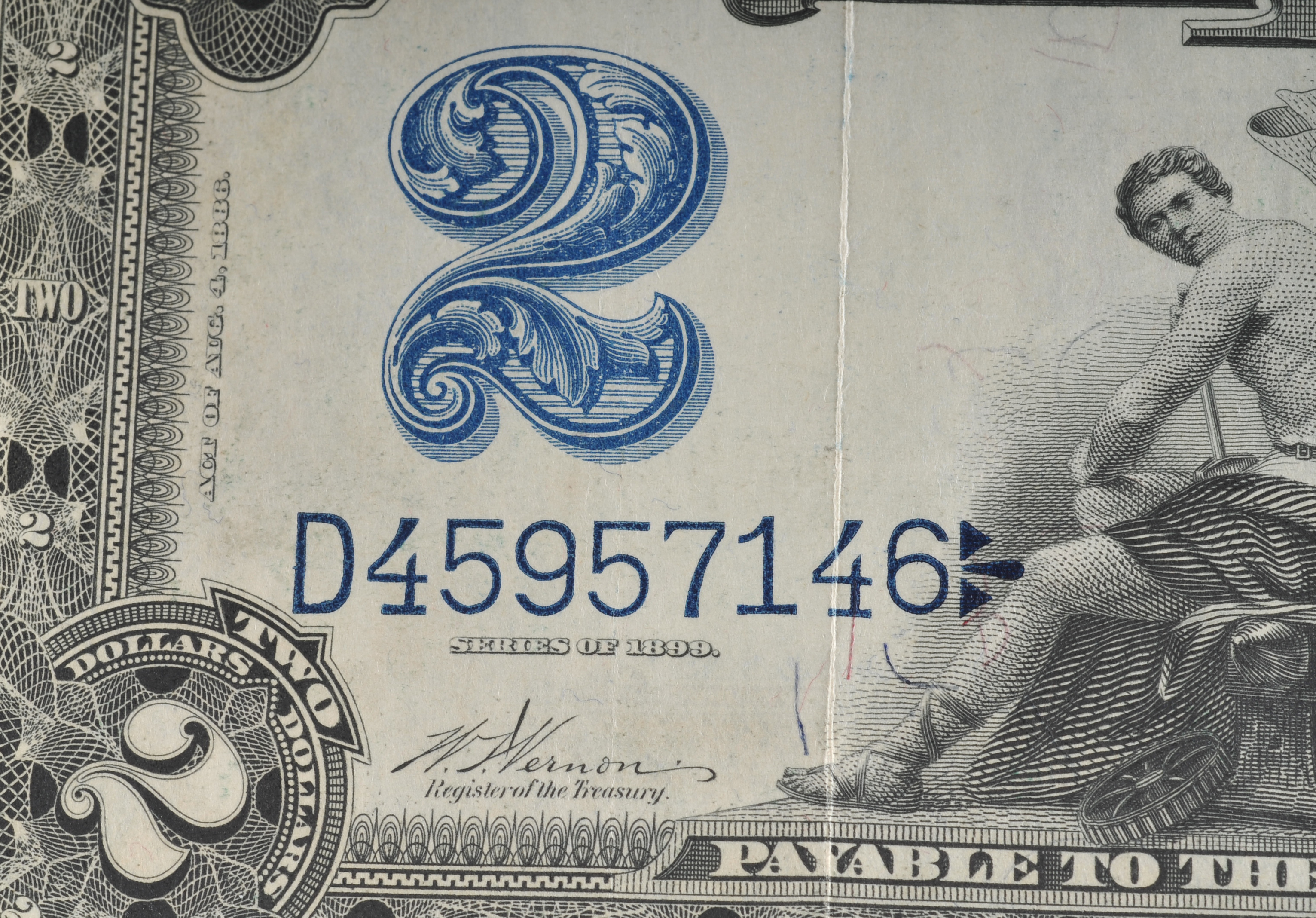 1899 Blue Seal Two Dollar silver certificate