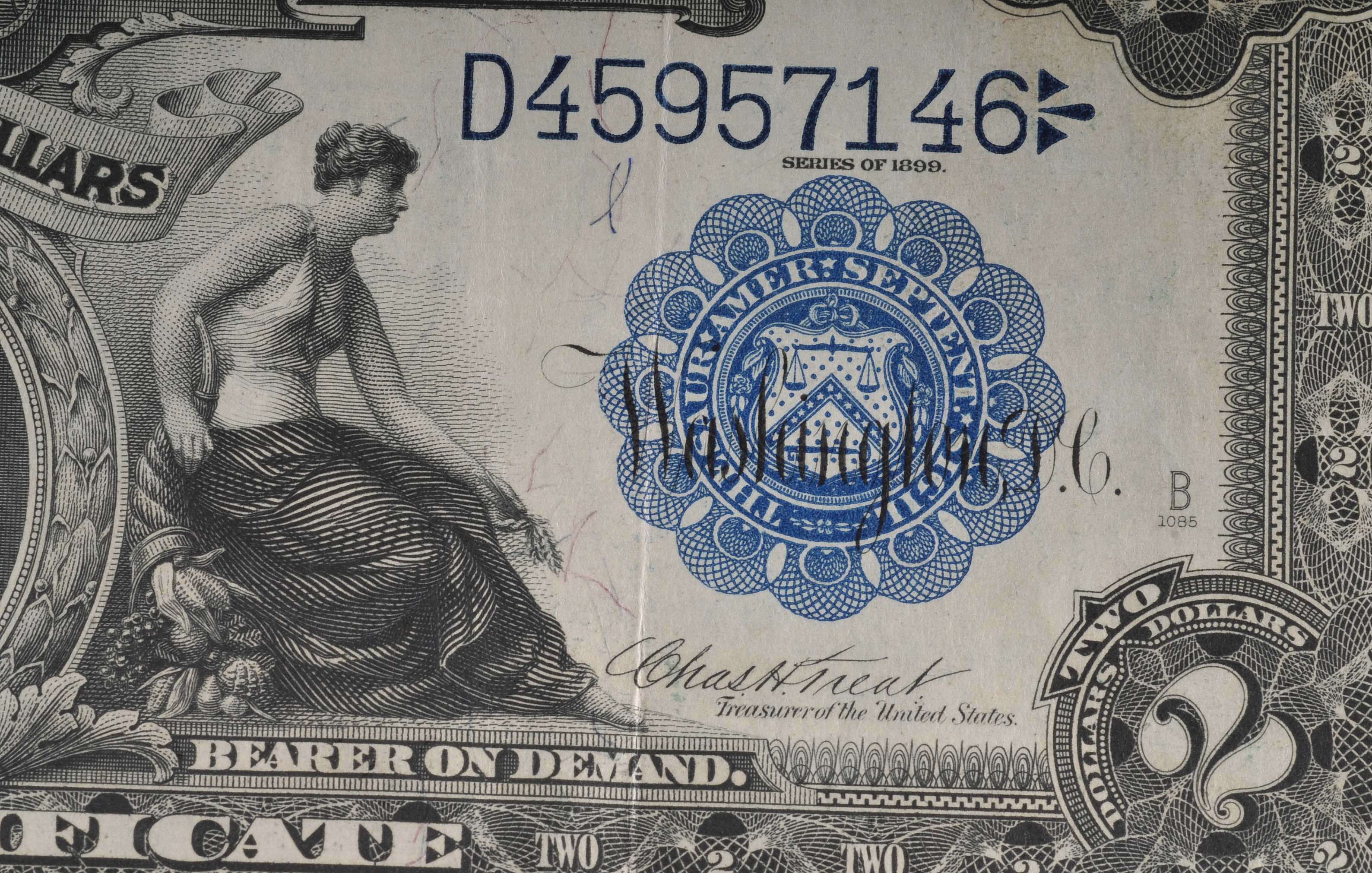1899 Blue Seal Two Dollar silver certificate