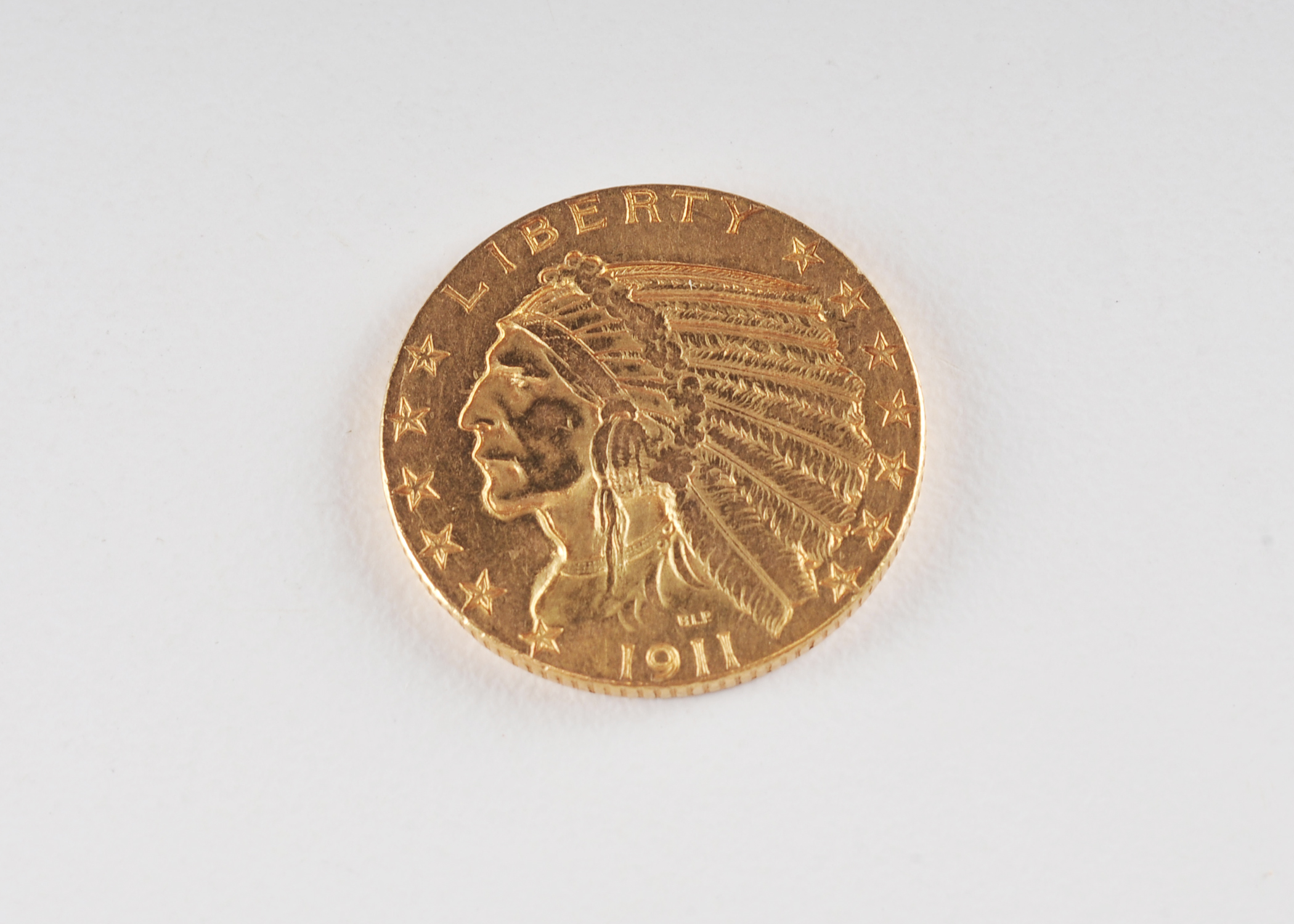 1911 $5 Indian Head gold coin