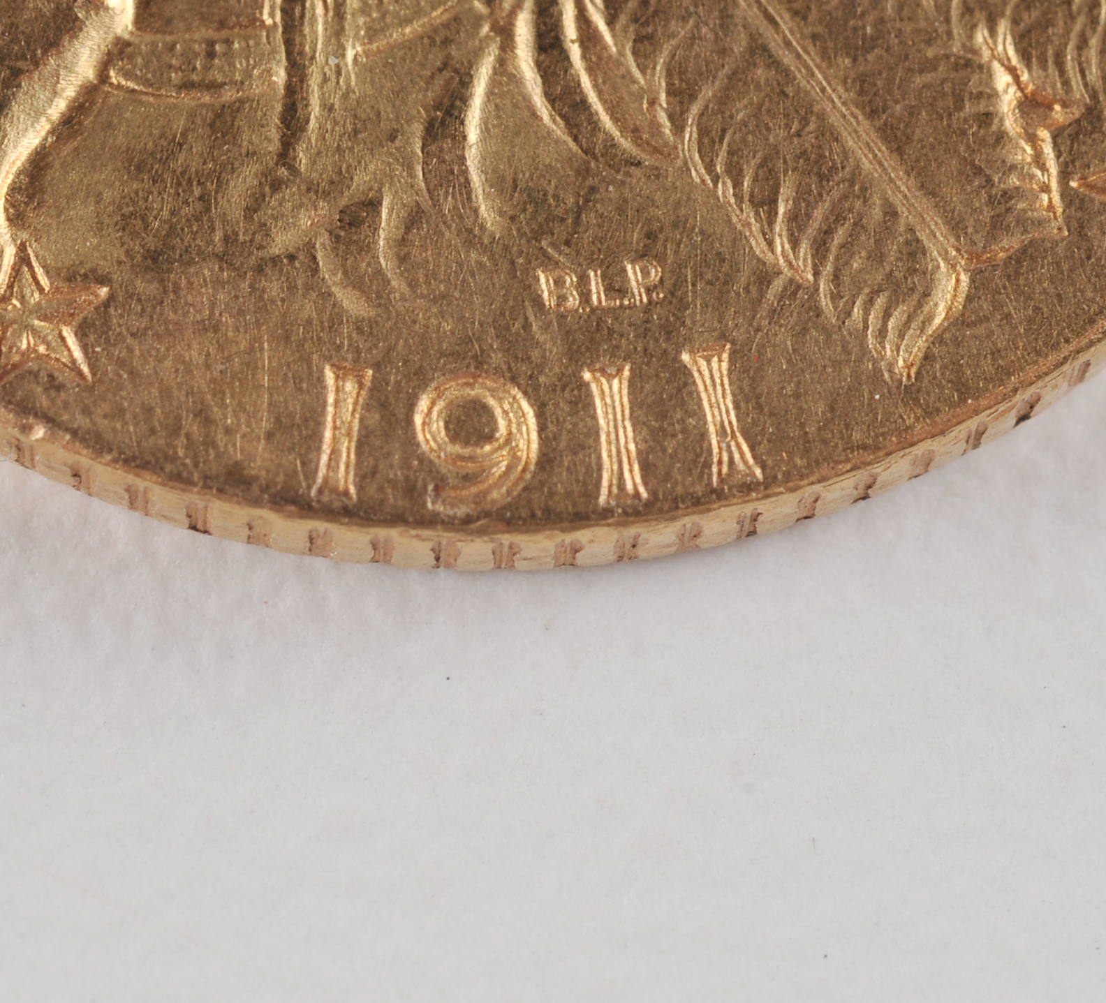 1911 $5 Indian Head gold coin