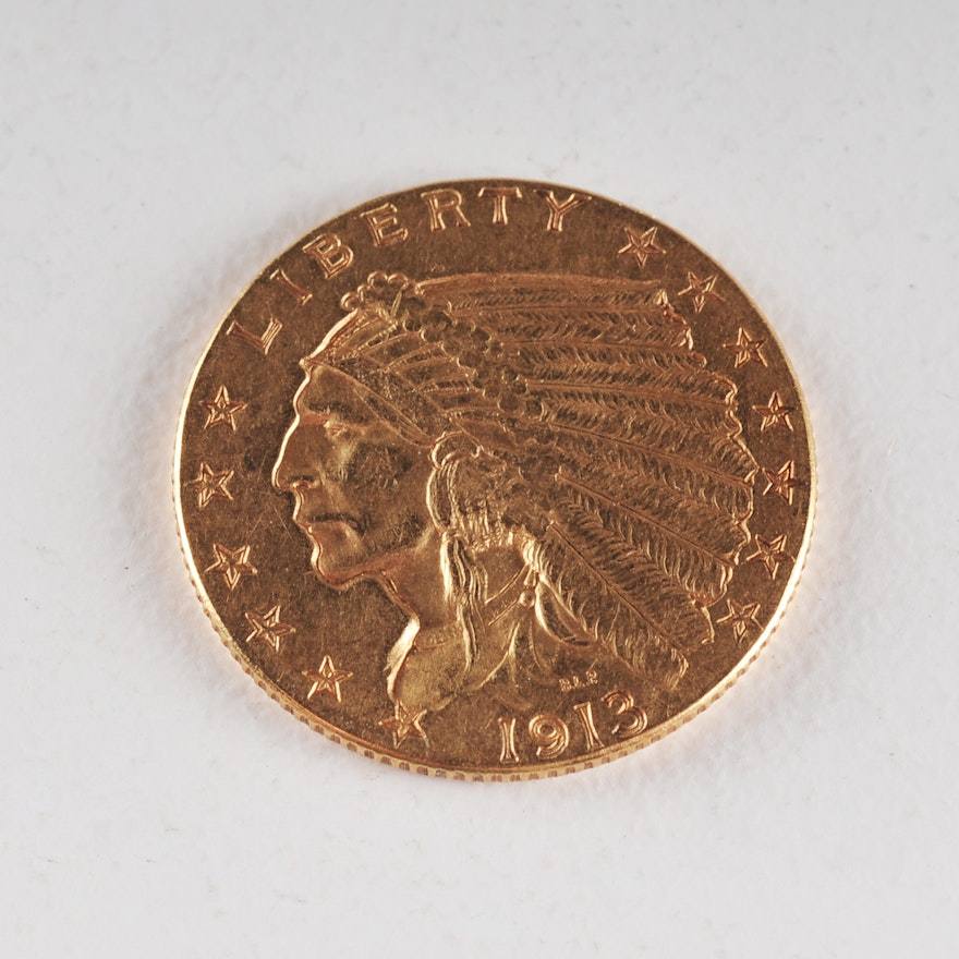 1913 $2 1/2 dollar Indian Head gold coin