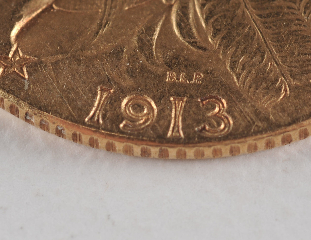 1913 $2 1/2 dollar Indian Head gold coin