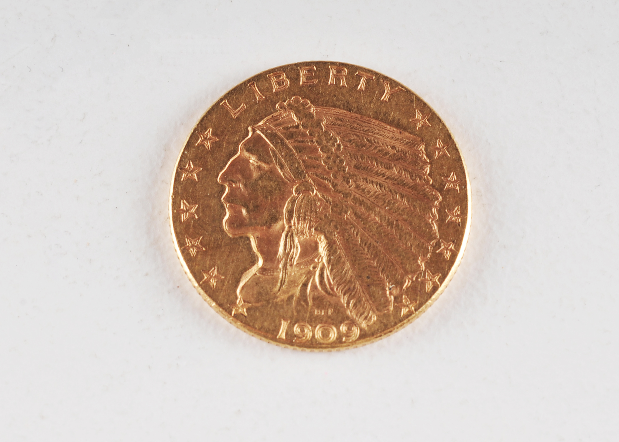 1909 $2 1/2 dollar Indian Head gold coin