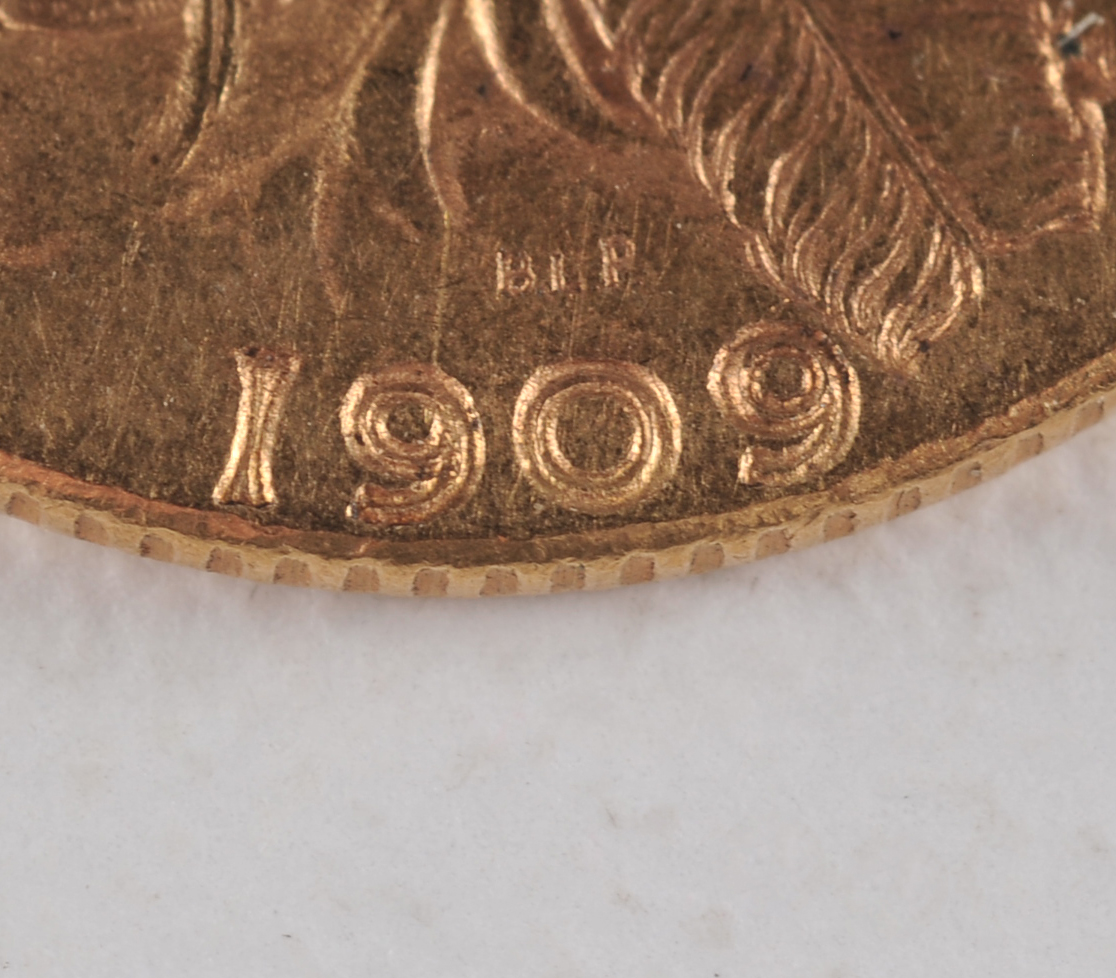 1909 $2 1/2 dollar Indian Head gold coin