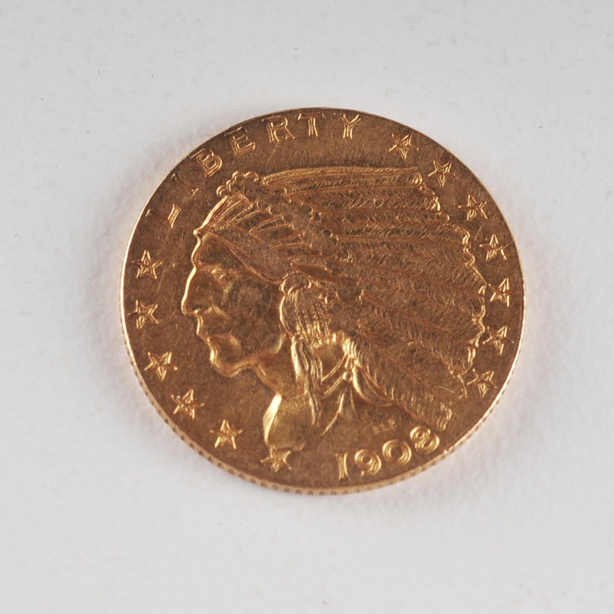 First year of issue 1908 $2 1/2 dollar Indian Head gold coin