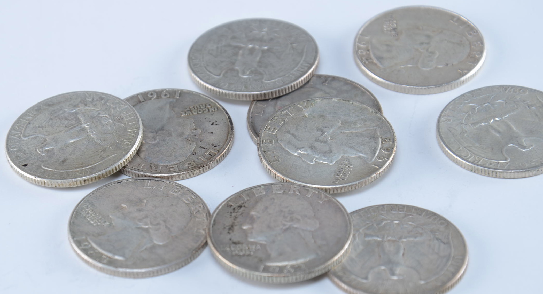 Group of (10) George Washington silver quarters including the following: 1961 D, (2) 1962 D, 1963, (2) 1963 D, (2) 1964, and (2) 1964 D