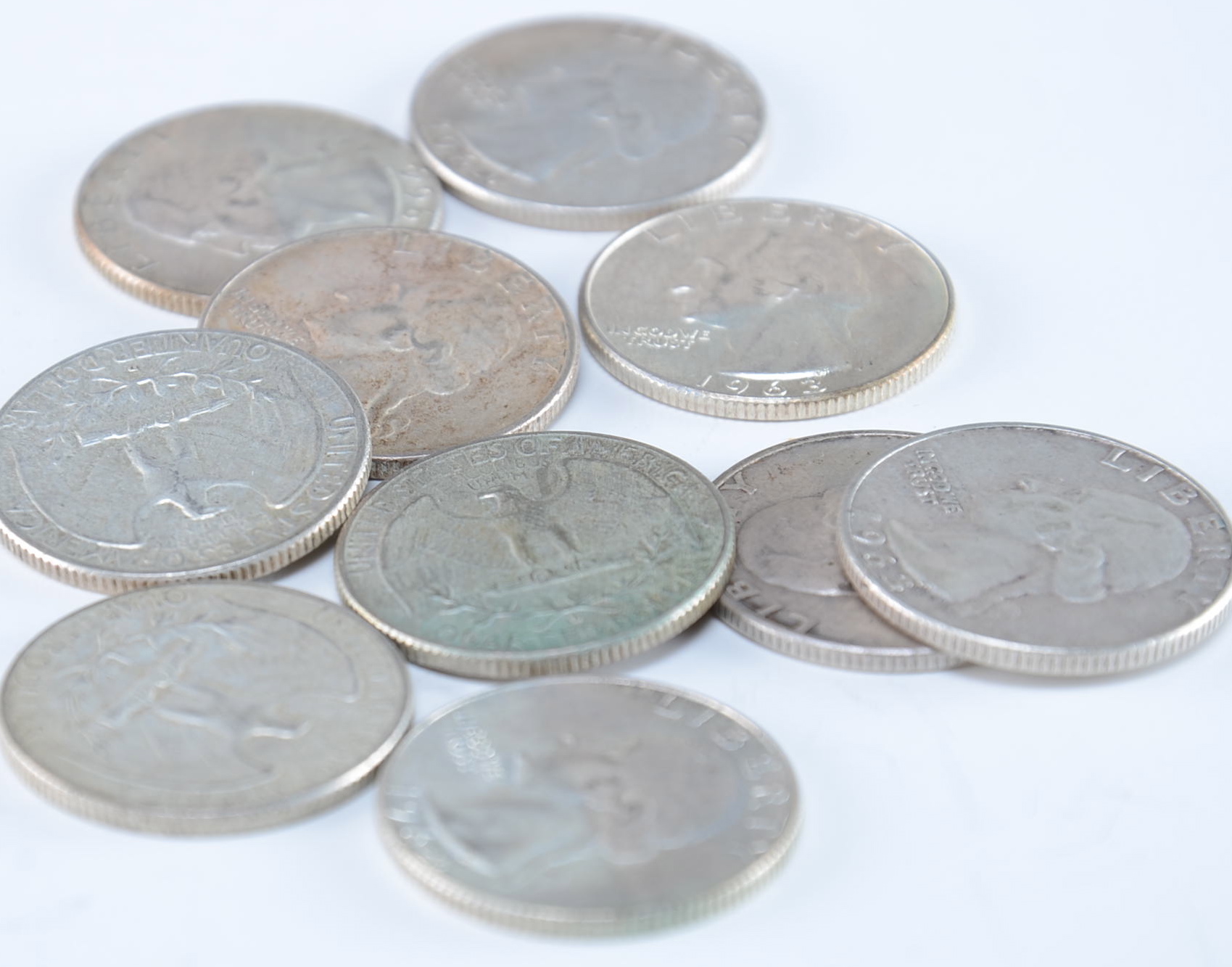 Group of (10) George Washington silver quarters including the following: 1962 D, (3) 1963 D, (3) 1964, and (3) 1964 D