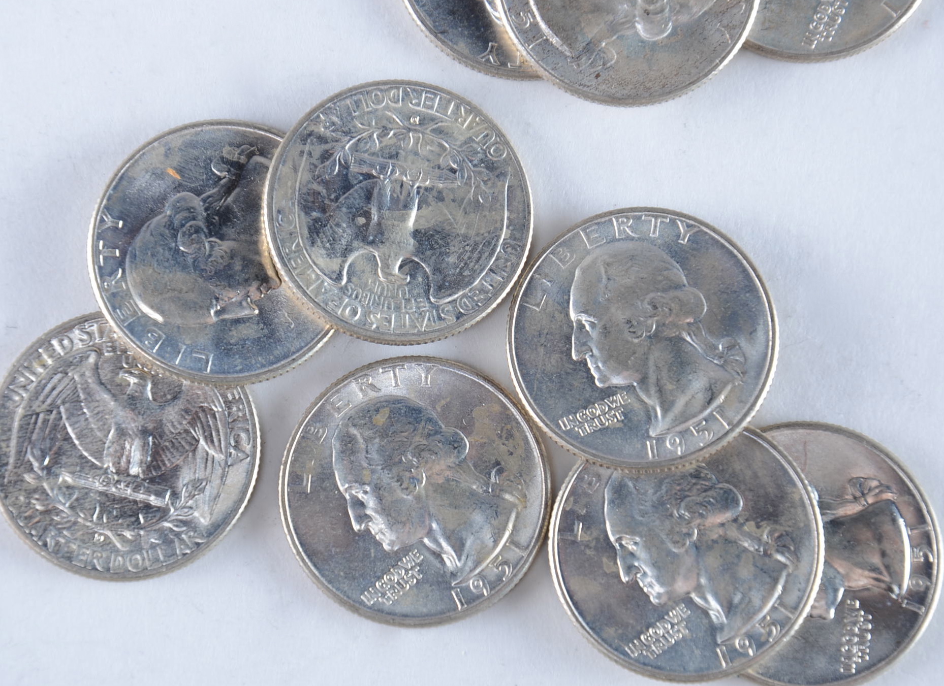 Group of (10) 1951 D George Washington silver quarters in uncirculated condition