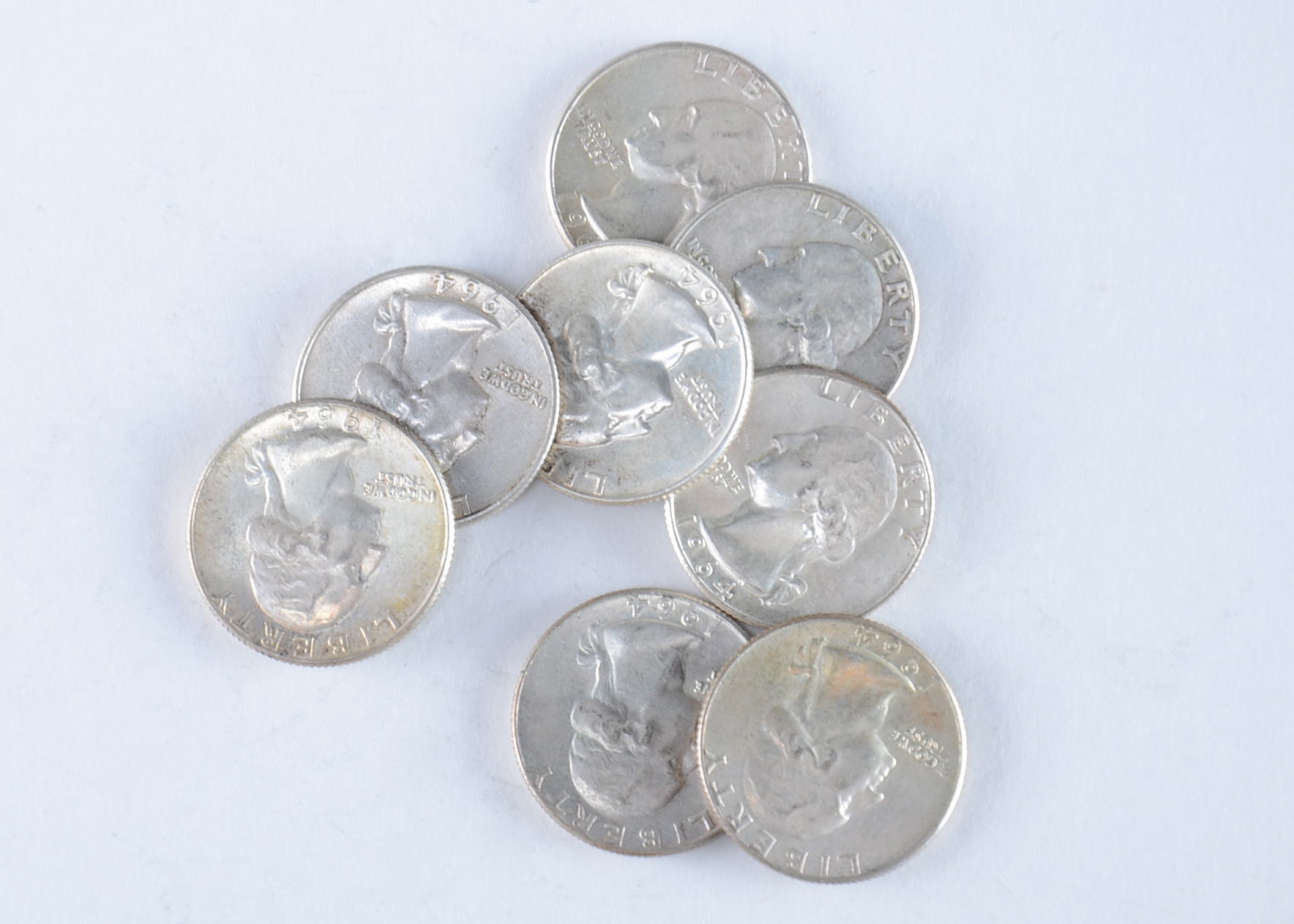Group of (8) George Washington silver quarters including the following: (3) 1964, and (5) 1964 D
