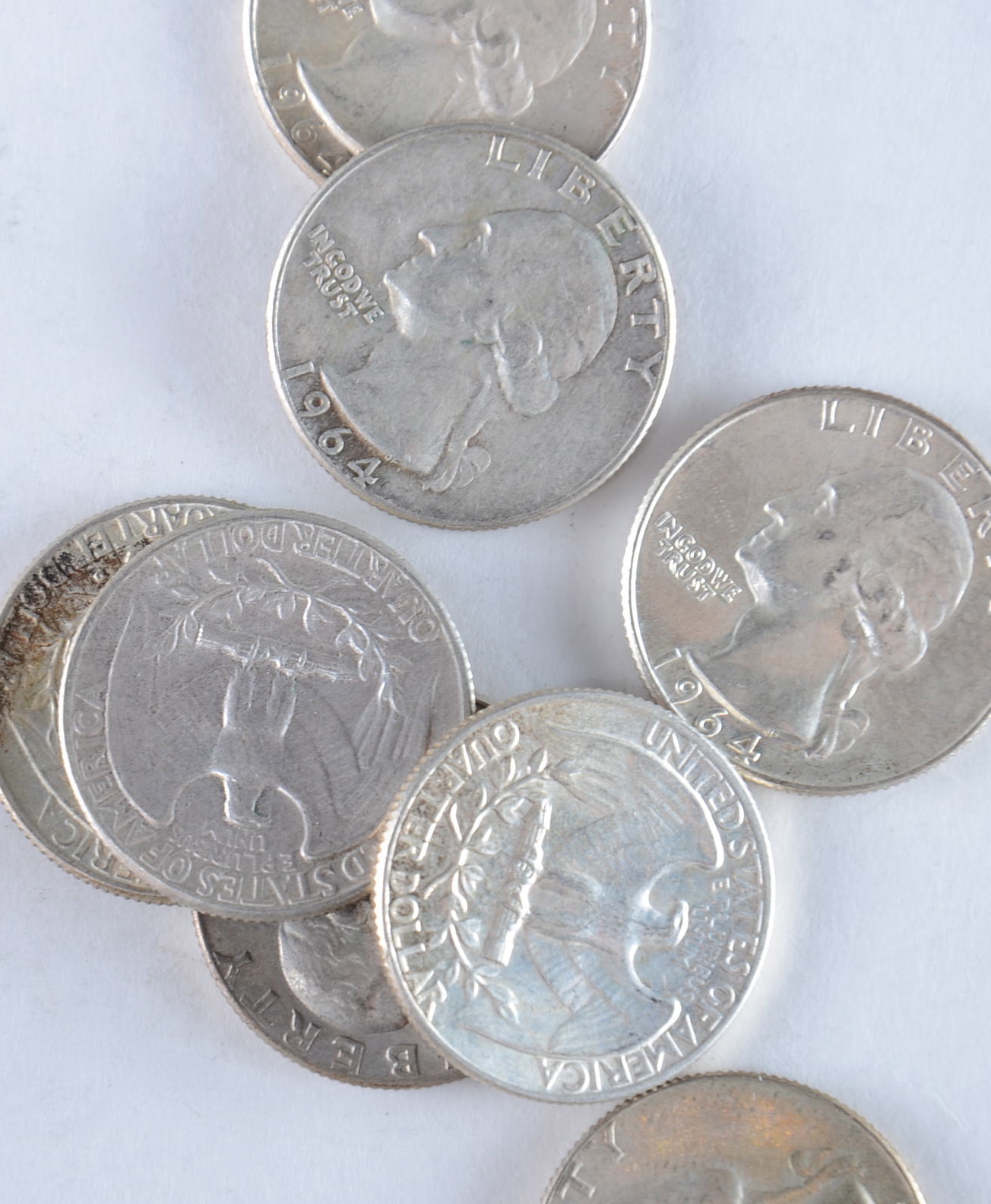 Group of (8) George Washington silver quarters including the following: (3) 1964, and (5) 1964 D