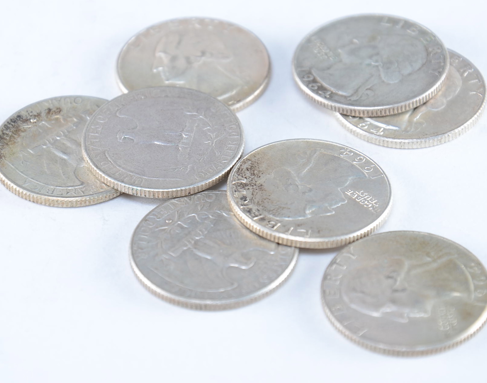 Group of (8) George Washington silver quarters including the following: (3) 1964, and (5) 1964 D