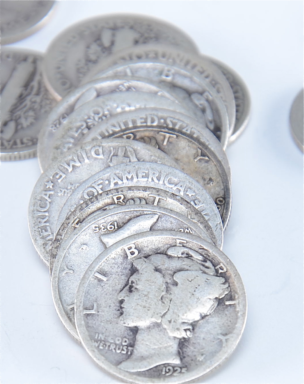Group of (20) silver Mercury dimes including the following: 1916, 1917, 1918, 1918 D, 1919, 1920, 1923, 1924, 1925, 1926, 1927, 1928, 1929, 1929 D, 1930, 1931 S, 1934, 1934 D, 1935, and 1935 D