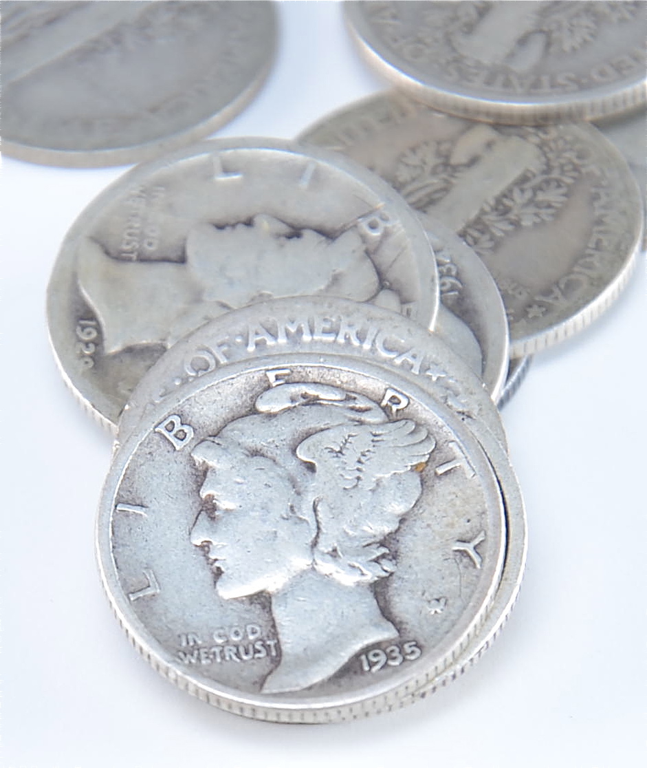 Group of (20) silver Mercury dimes including the following: 1916, 1917, 1918 D, 1919, 1920, 1923, 1924, 1925, 1926, 1927, 1928, 1929, 1929 D, 1930, 1934, 1934 D, 1935, 1935 D, 1935 S, and 1936