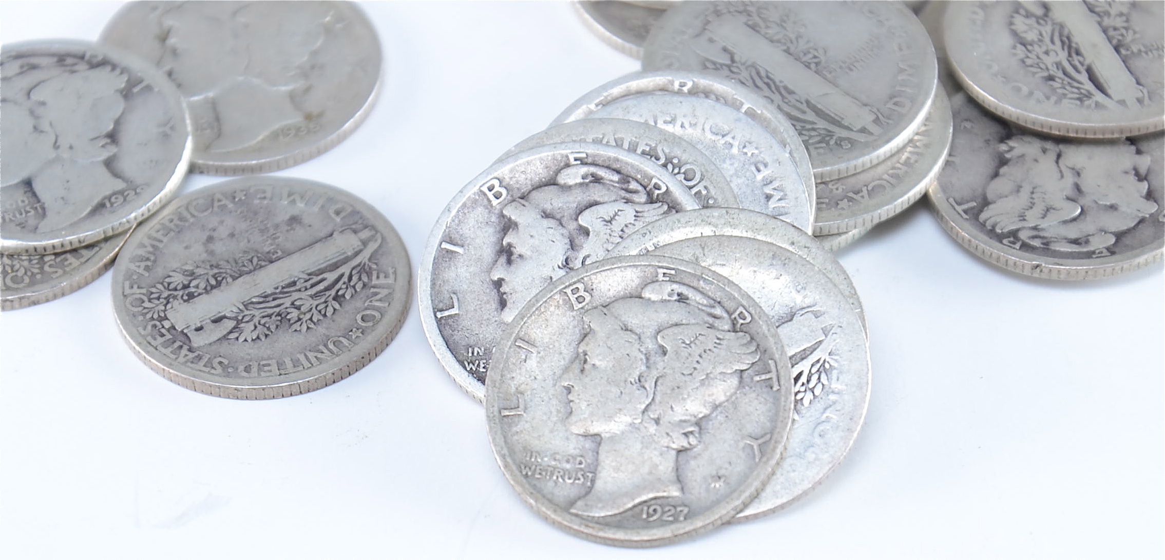 Group of (20) silver Mercury dimes including the following: 1917, 1920, 1923, 1924, 1925, 1926, 1927, 1928, 1929, 1930, 1934, 1934 D, 1935, 1935 D, 1935 S, 1936, 1936 D, 1936 S, 1937, and 1937 D
