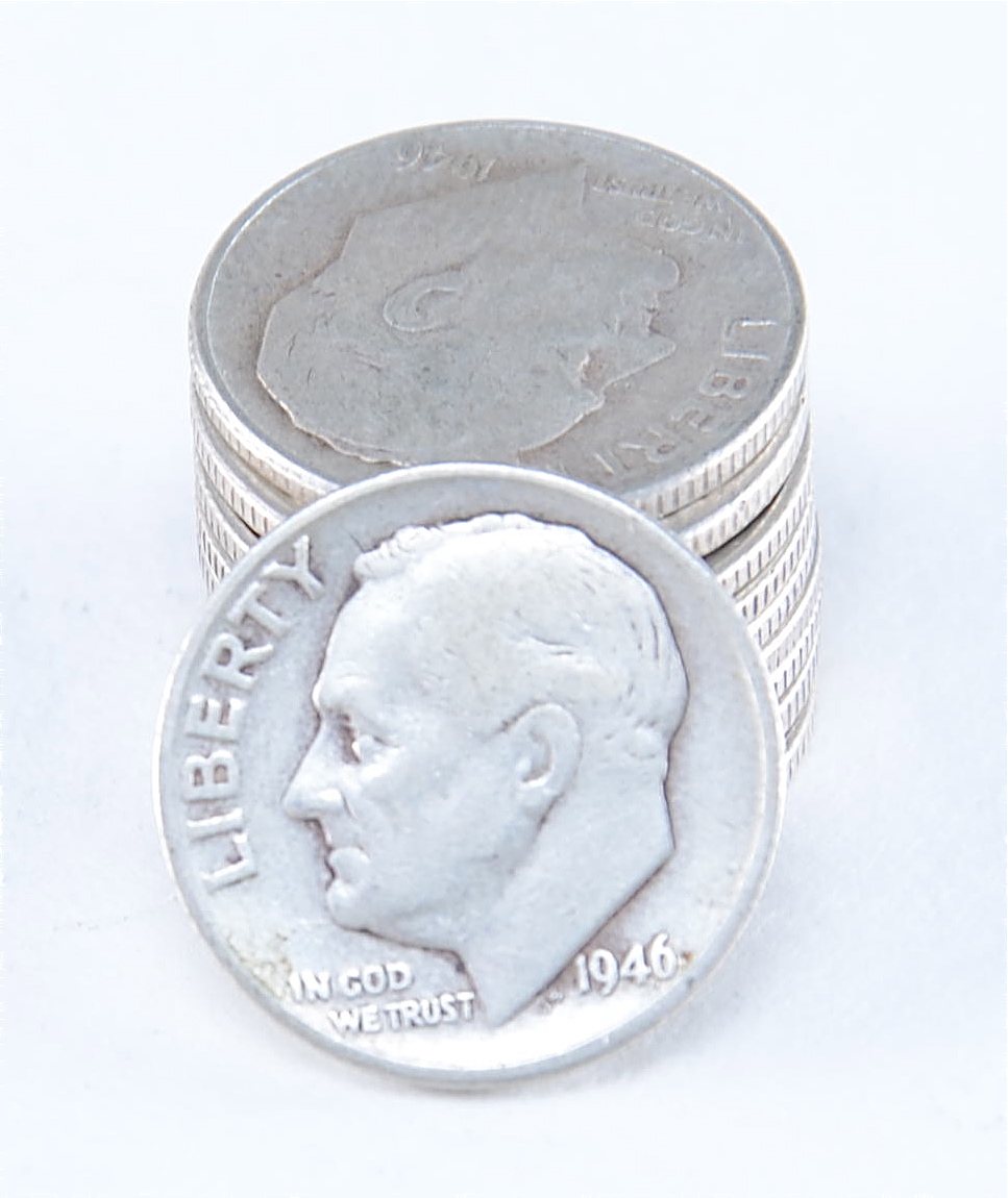 Group of (10) silver Roosevelt dimes including the following: (6) 1946-first year of issue, 1951 D, and (3) 1951