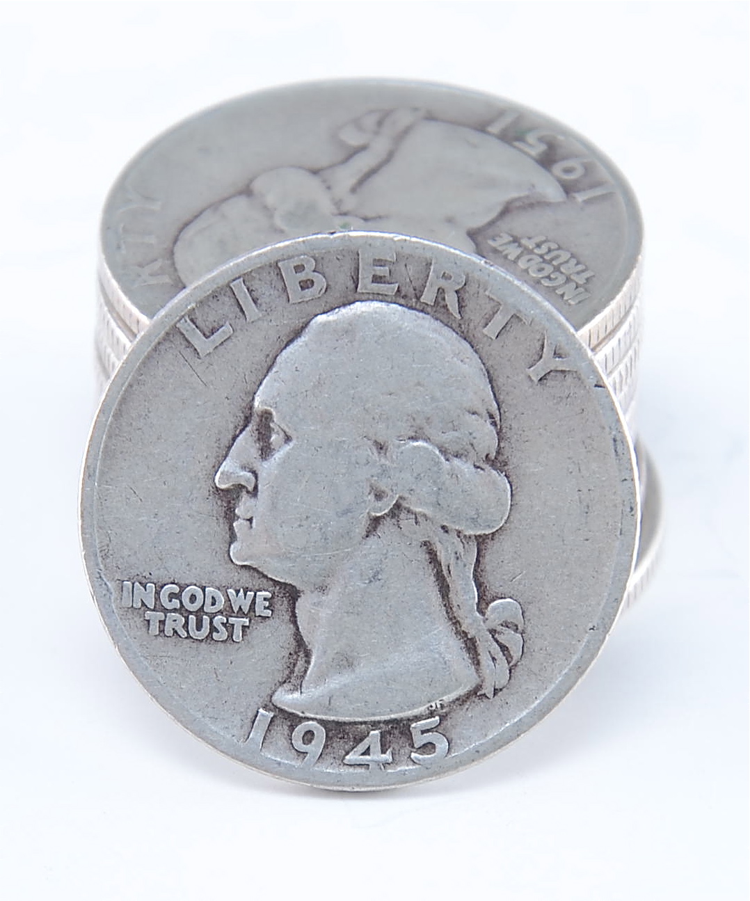 Group of (10) silver Washington quarters including the following: 1942, 1943, 1945, 1945 D, 1945 S, 1946, 1947, 1949, 1950 D, and 1951 D