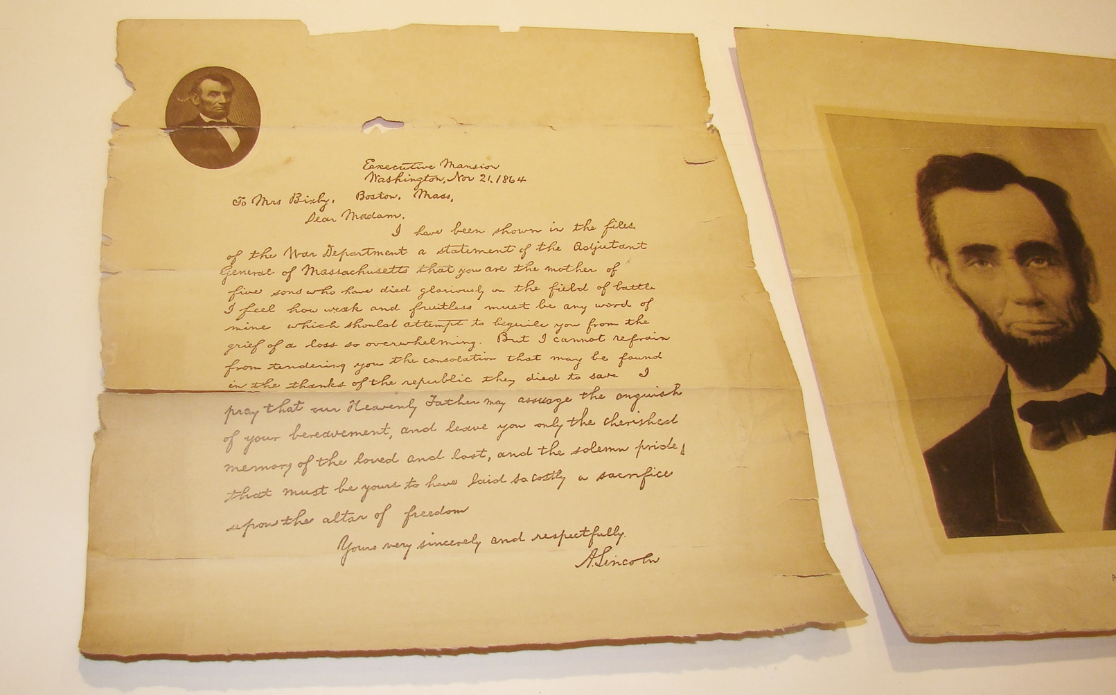 President Abraham Lincoln's letter to Mrs. Bixby.