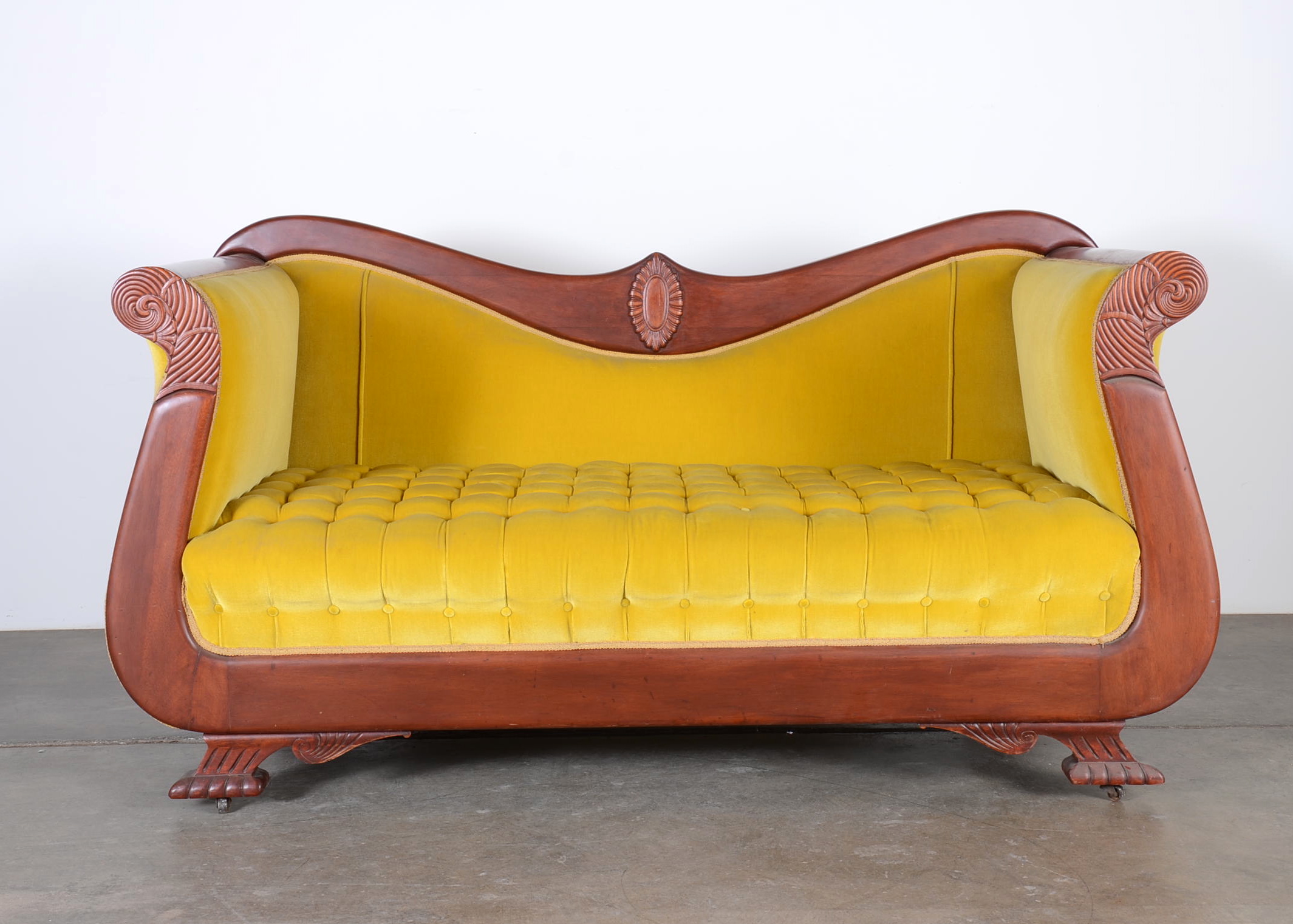 Stunning Victorian Sofa with Citrine Crush Velvet Upholstery