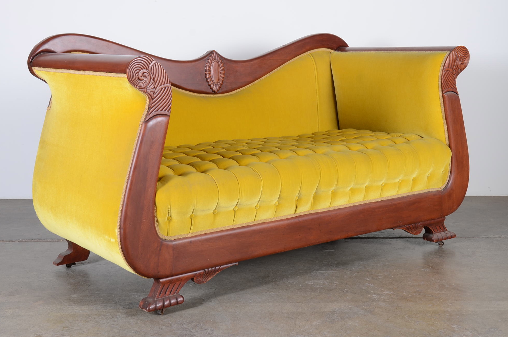 Stunning Victorian Sofa with Citrine Crush Velvet Upholstery
