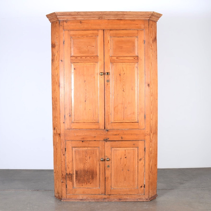 Tall Antique Pine Corner Cabinet