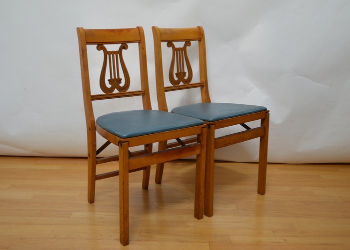 Pair of Vintage  Wood & Leather Folding Chairs