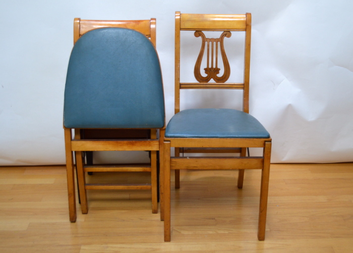 Pair of Vintage  Wood & Leather Folding Chairs