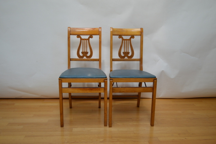 Pair of Vintage  Wood & Leather Folding Chairs