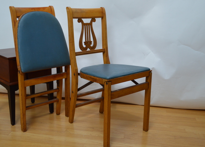 Pair of Vintage  Wood & Leather Folding Chairs