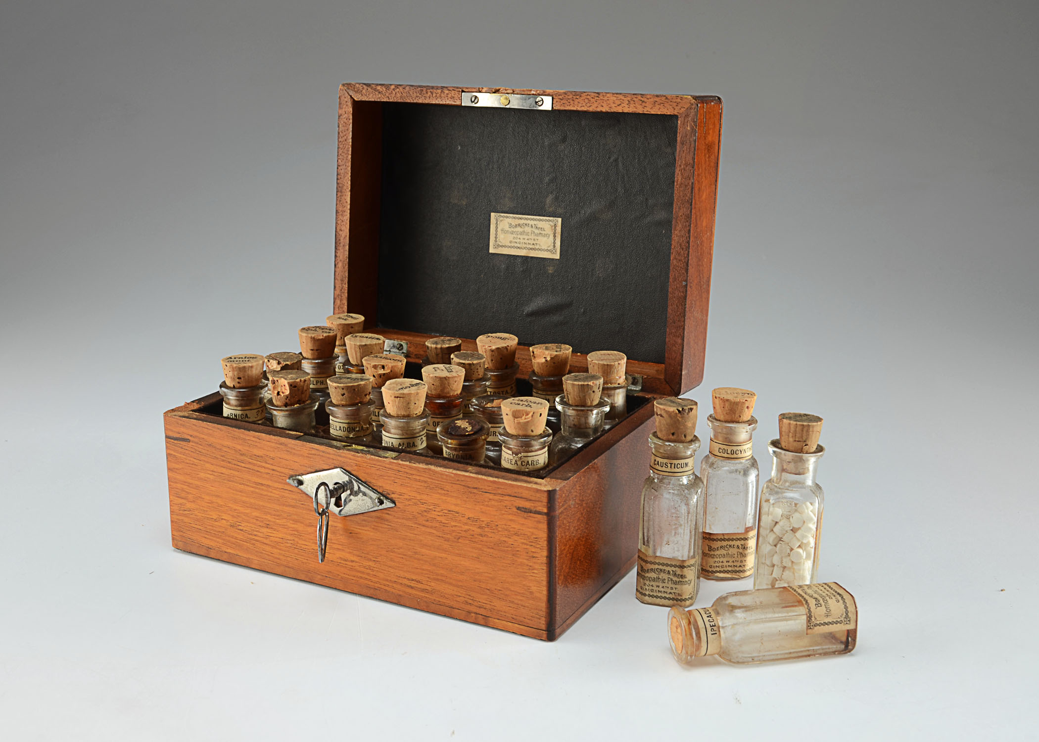 Antique Apothecary Chest with 23 Glass Vials