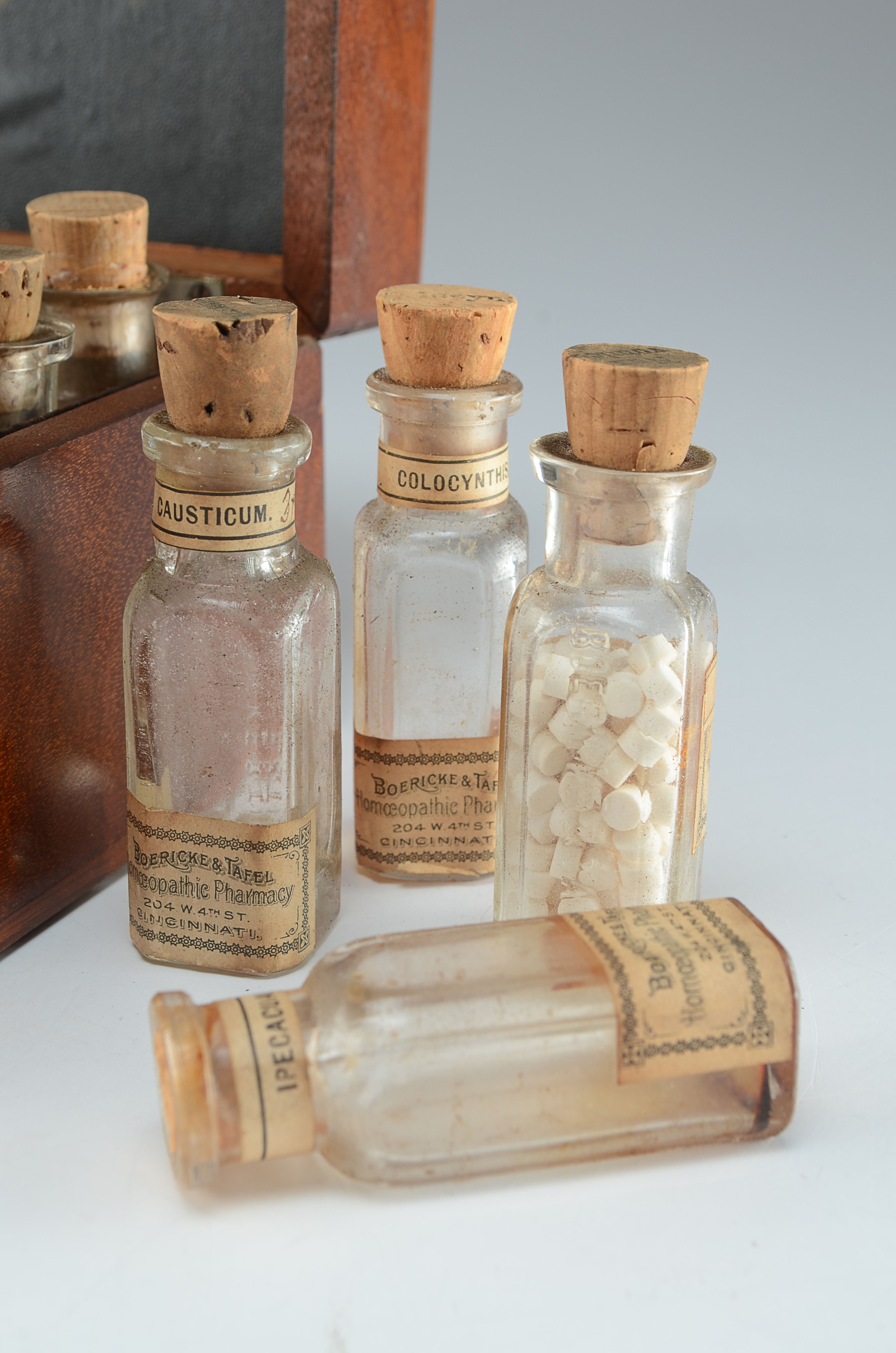 Antique Apothecary Chest with 23 Glass Vials