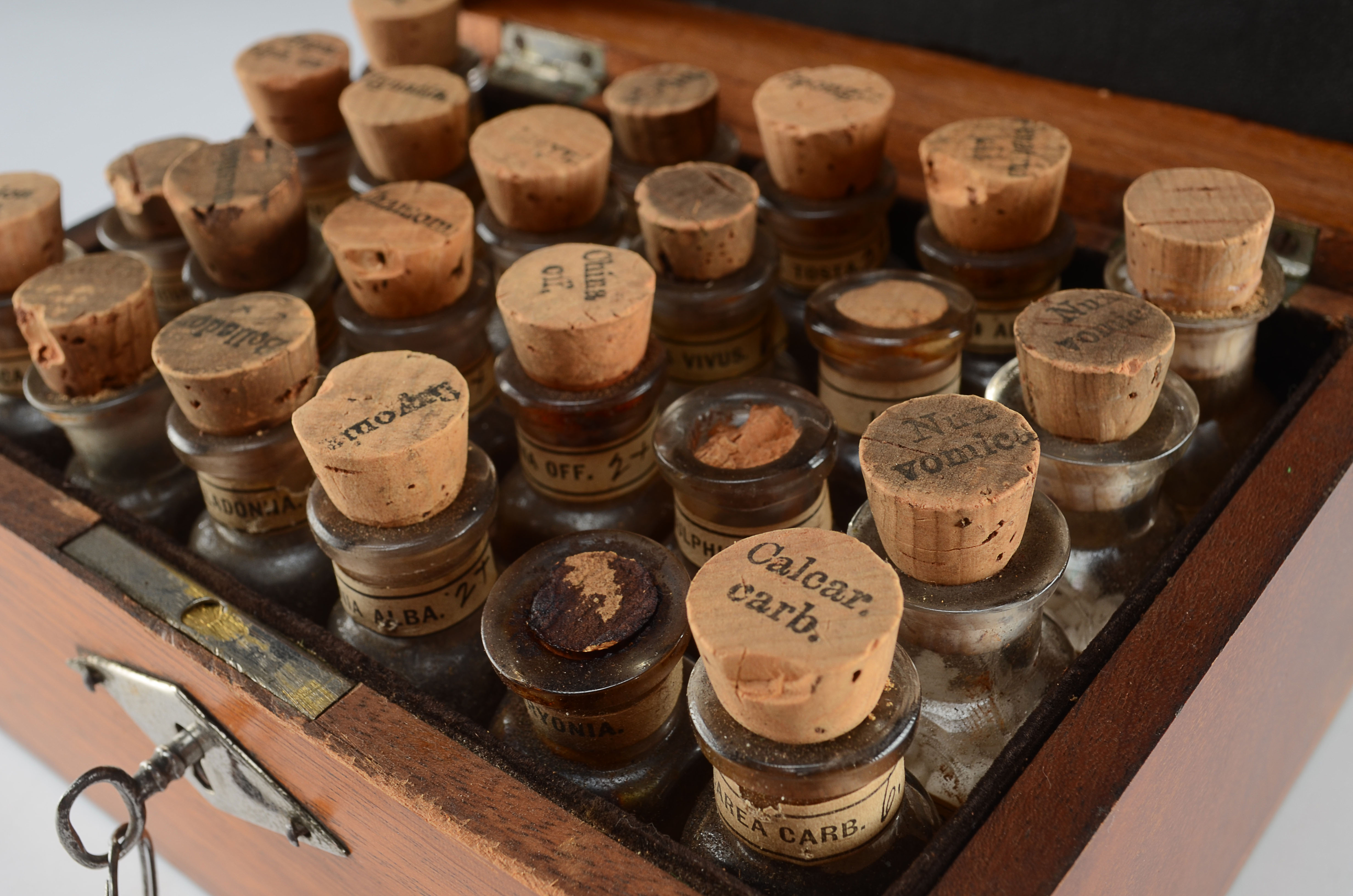 Antique Apothecary Chest with 23 Glass Vials