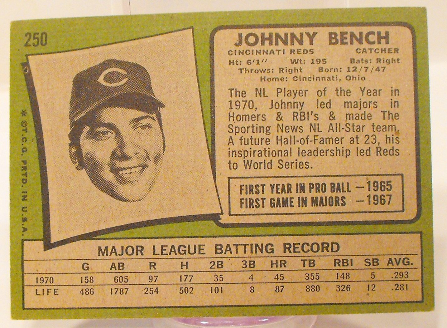 Vintage Johnny Bench Topps Baseball Cards