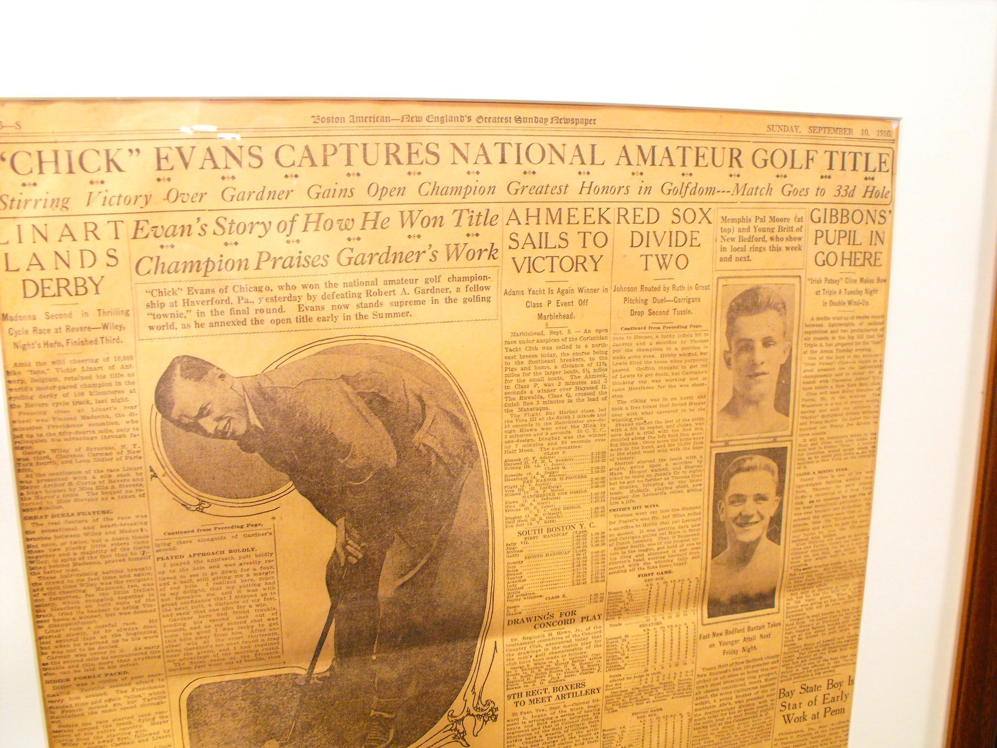 1916 Matted & Framed Golf Display and Babe Ruth/Walter Johnson Box Scores