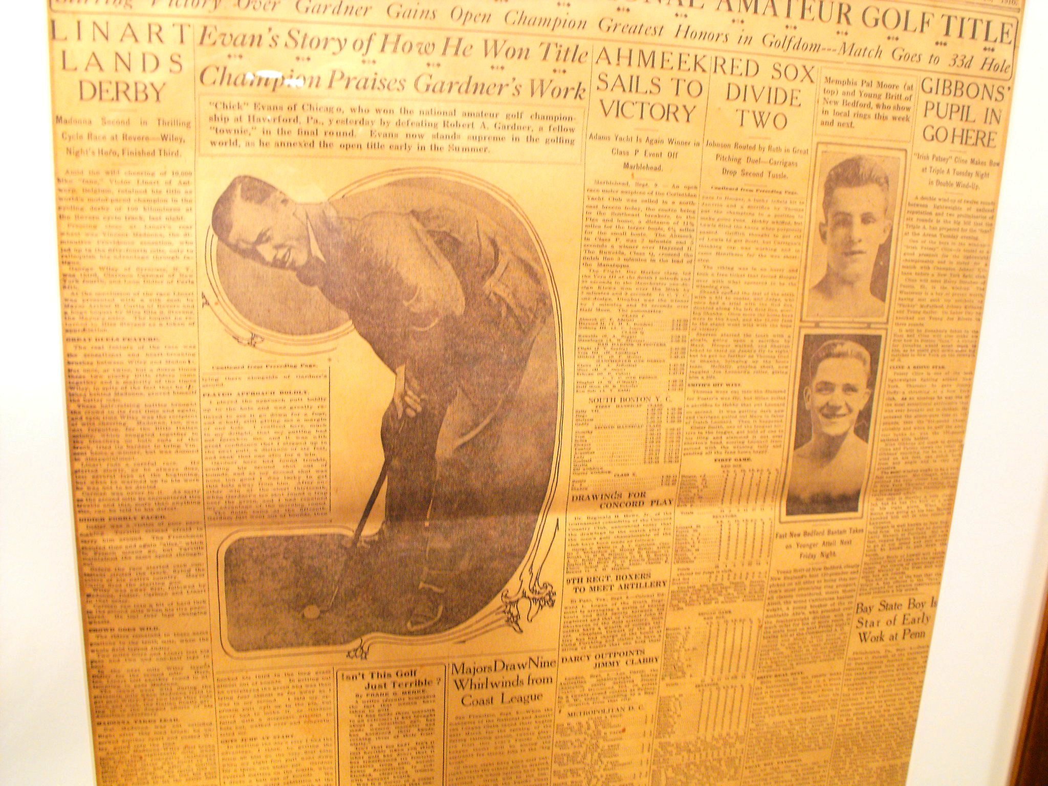 1916 Matted & Framed Golf Display and Babe Ruth/Walter Johnson Box Scores