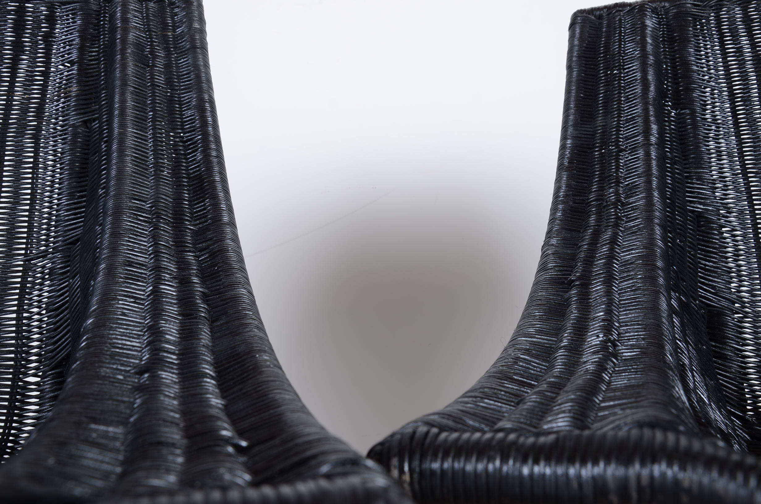 Vintage Black Wicker Lounge Chair Set With Steel Frame