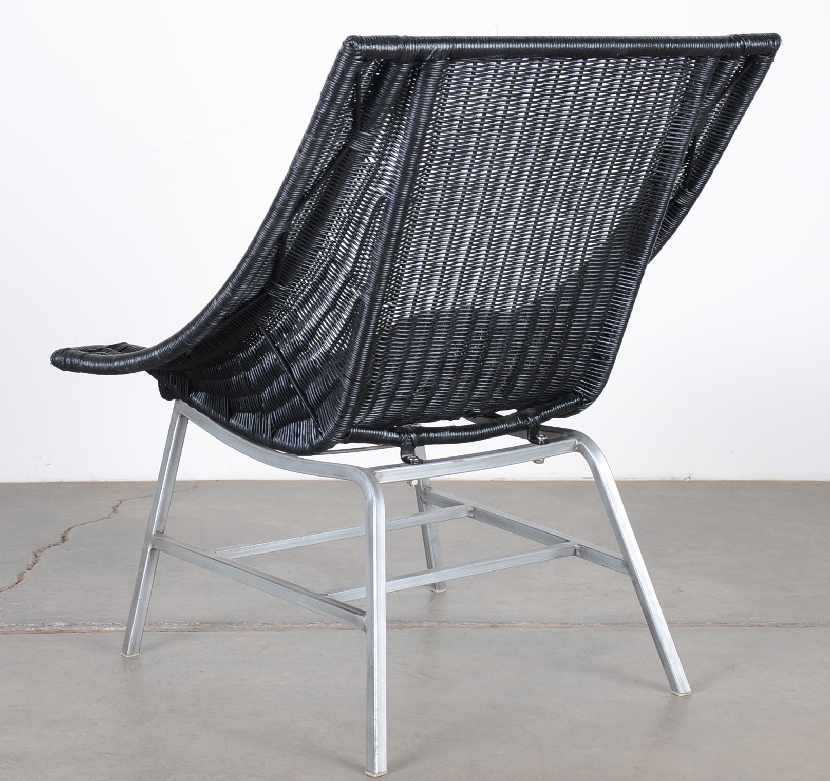 Vintage Black Wicker Lounge Chair Set With Steel Frame