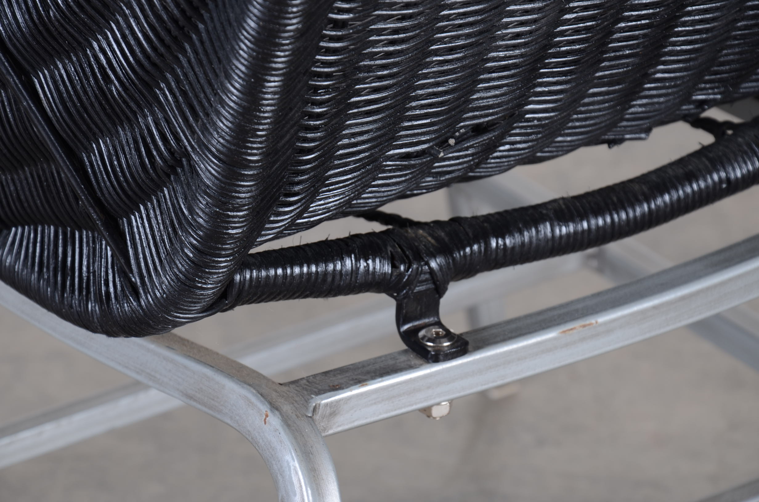 Vintage Black Wicker Lounge Chair Set With Steel Frame