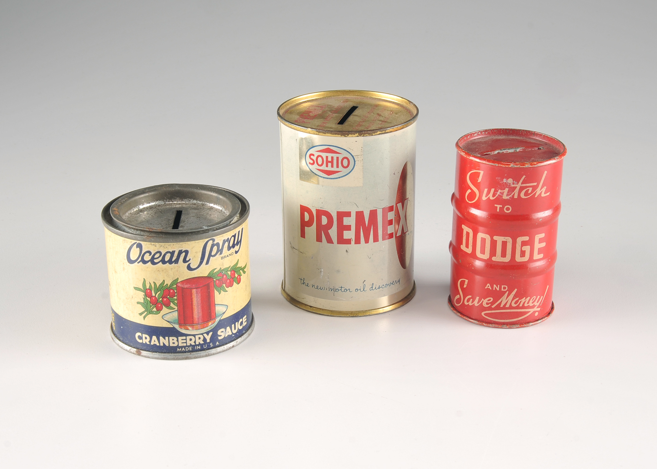 Three Antique Tins Converted into Coin Banks