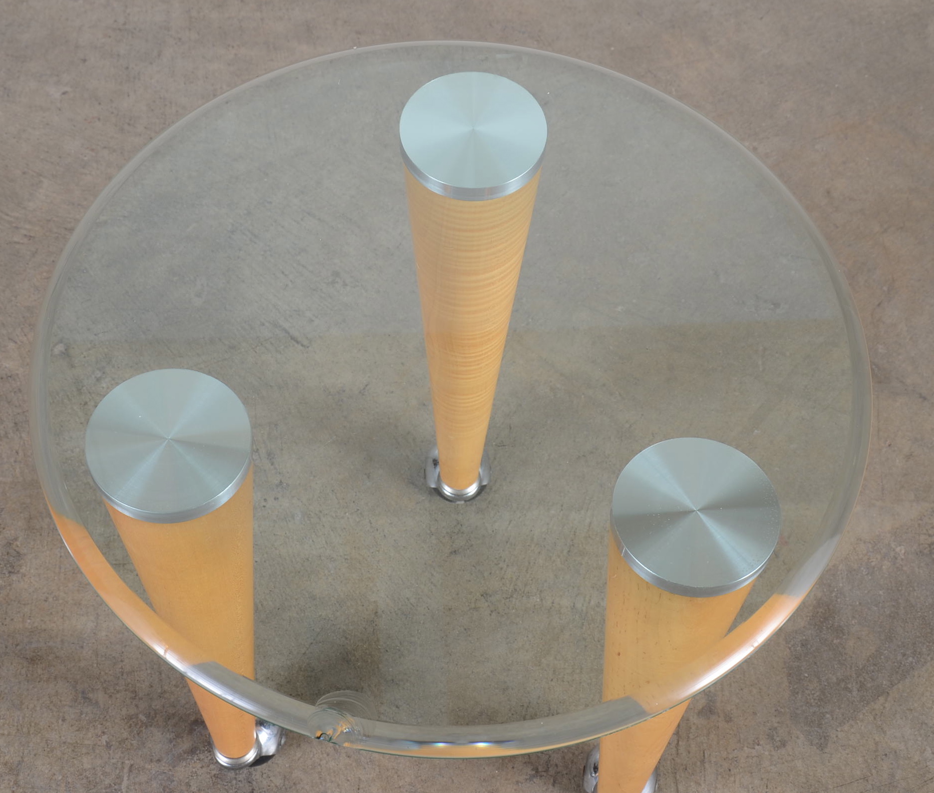 Modern Rolling Glass and Wood Side Table