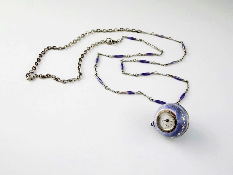 Antique Sterling and Enamel Guilloche Rolex Orb watch on Original Chain